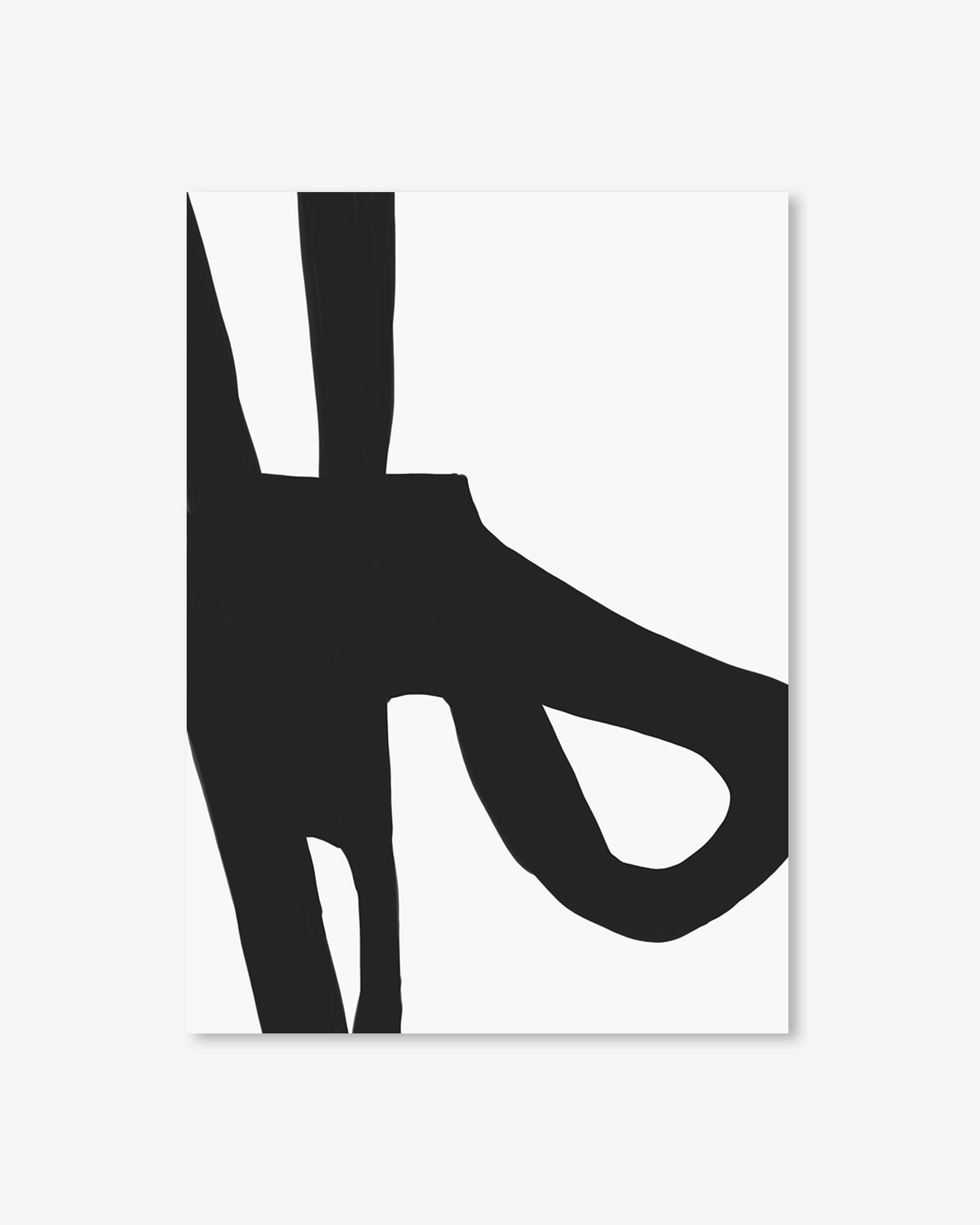 Black abstract art piece on a white background