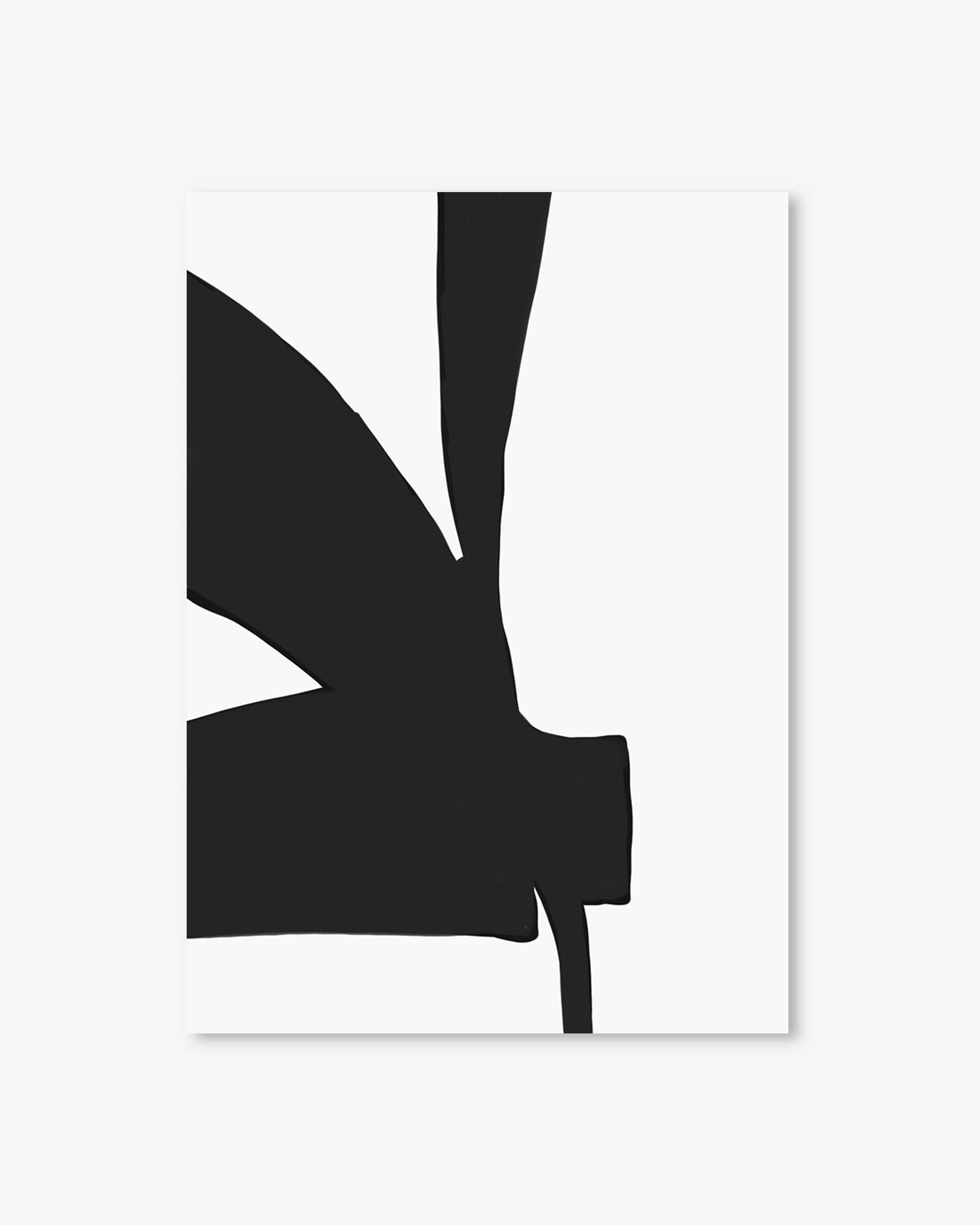 Black abstract art piece on a white background