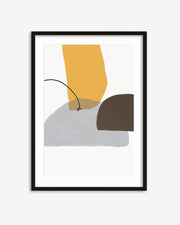 Framed abstract art print with geometric shapes on a white background
