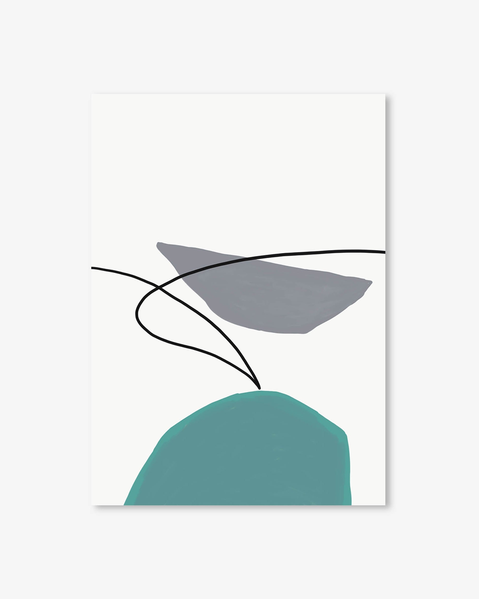 Abstract art print with a gray shape and teal base on a white background