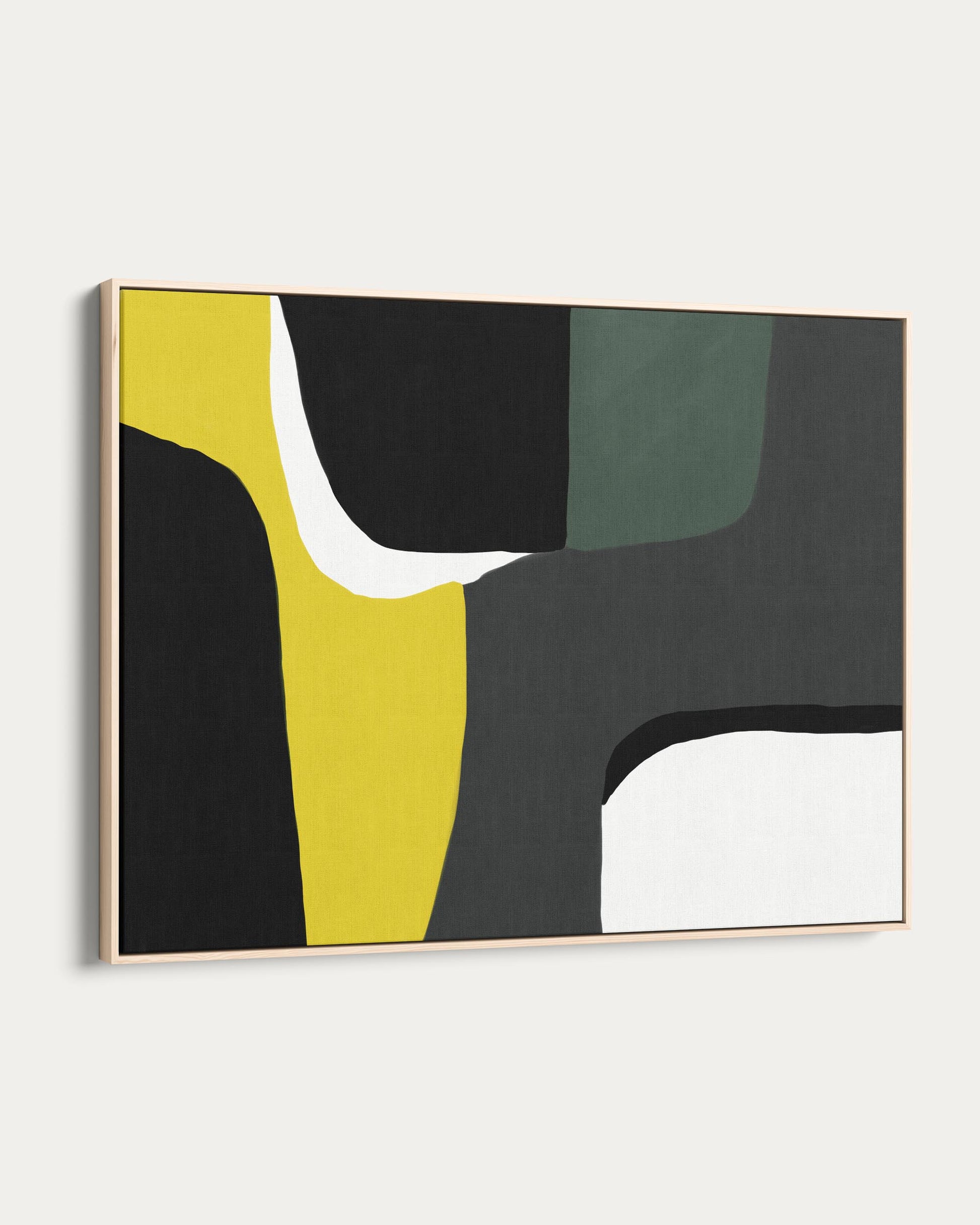 Abstract art piece with geometric shapes on a white wall