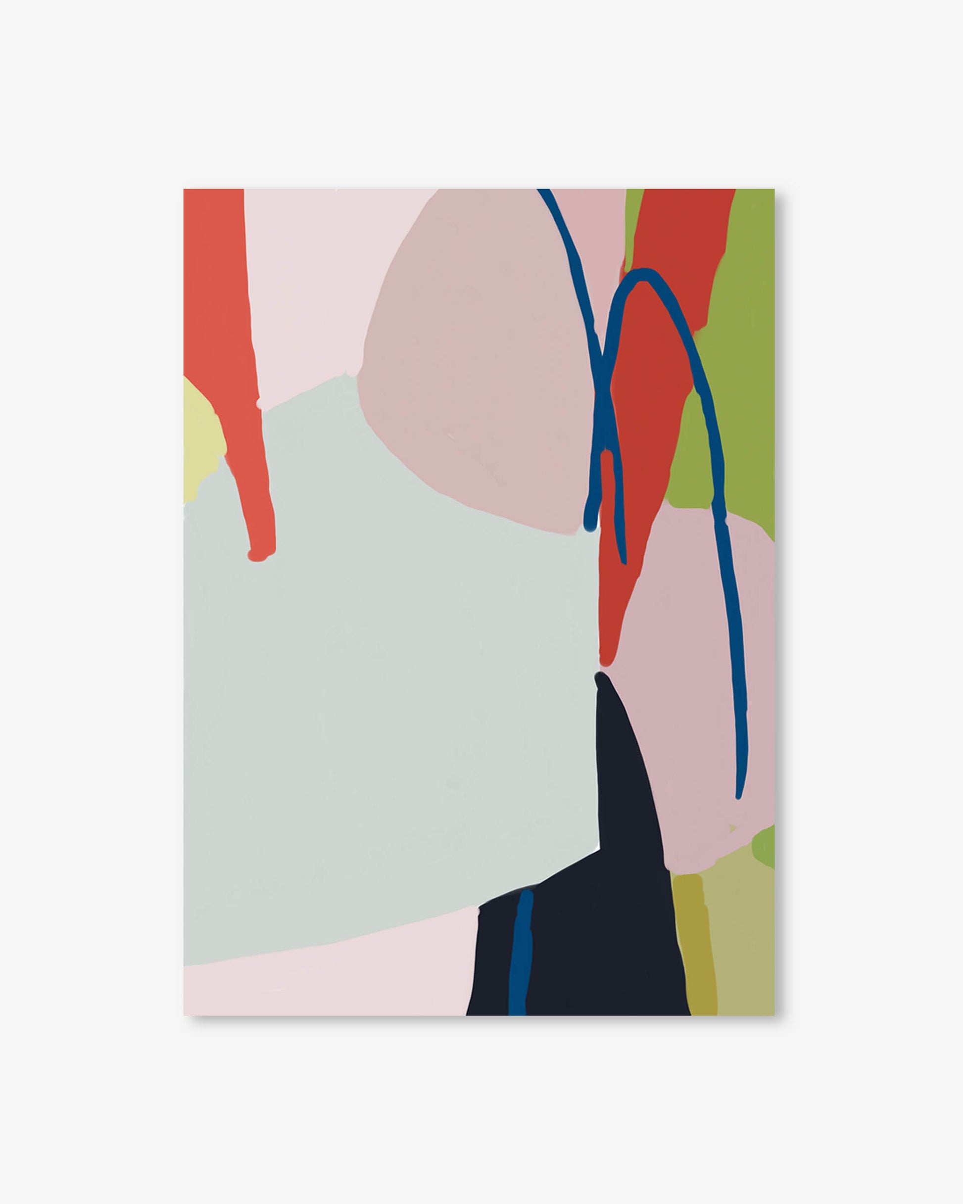 Abstract art print with colorful shapes on a light gray background