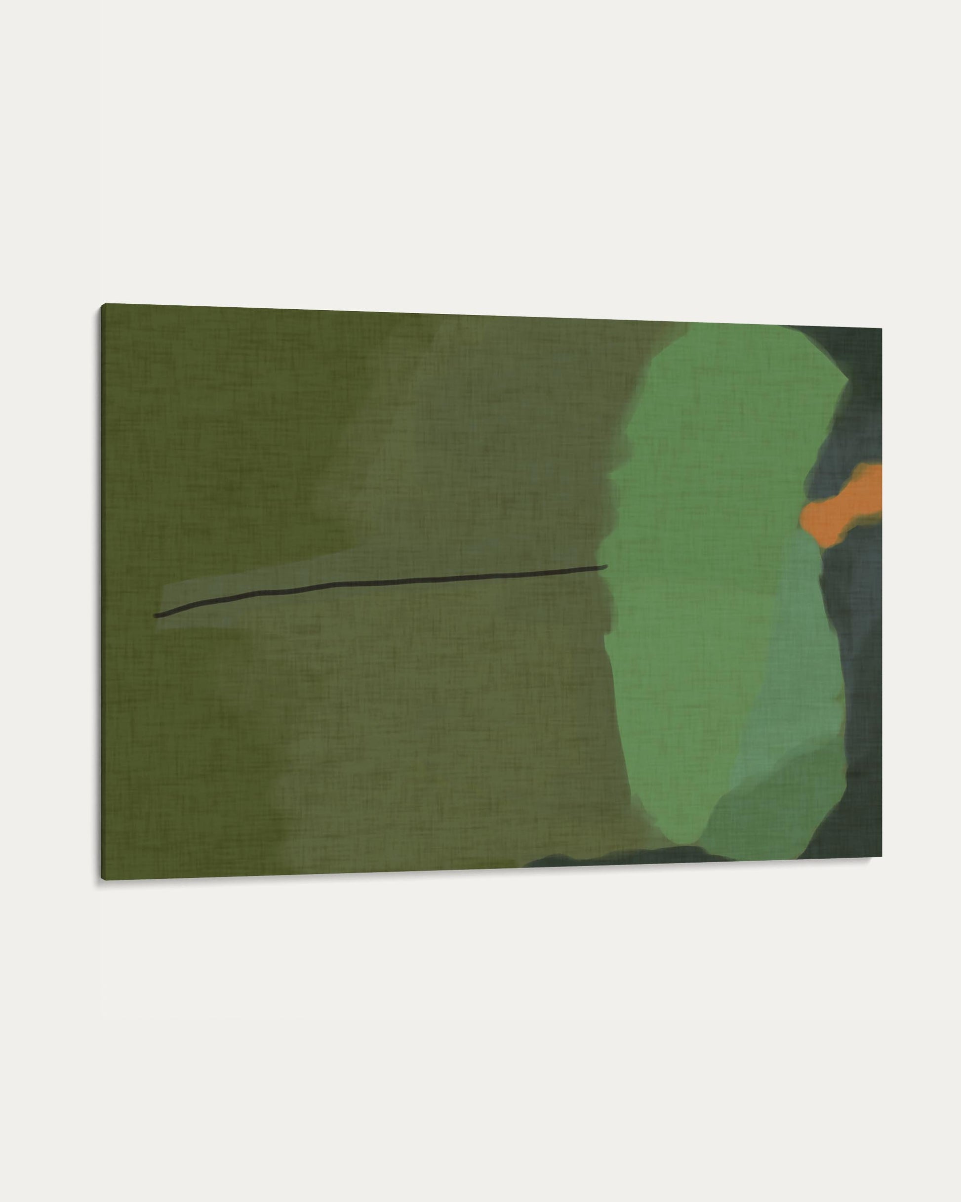 Green abstract painting on a white background