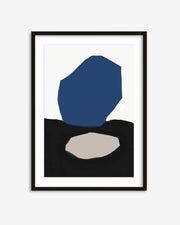 Framed abstract art print with geometric shapes on a white background