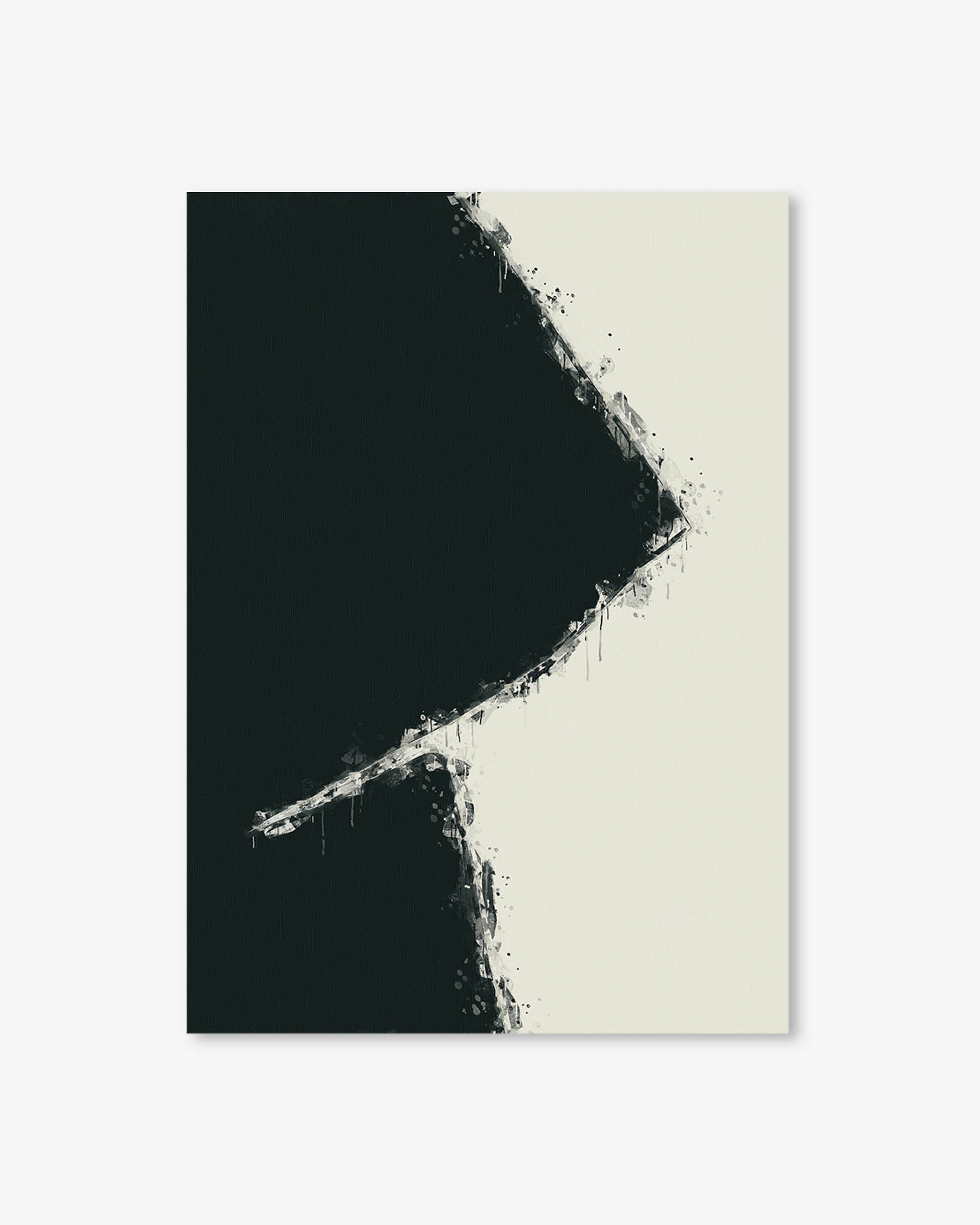 Abstract art print with black and white shapes on a light gray background