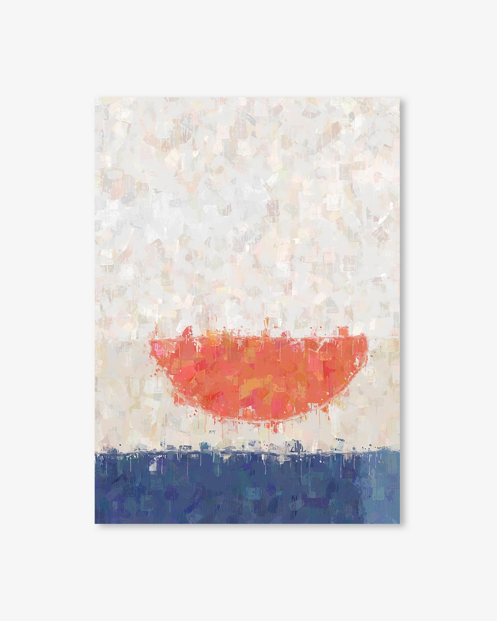 Abstract art piece with a red shape on a textured beige background