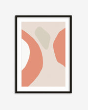 Framed abstract art print with geometric shapes on a beige background