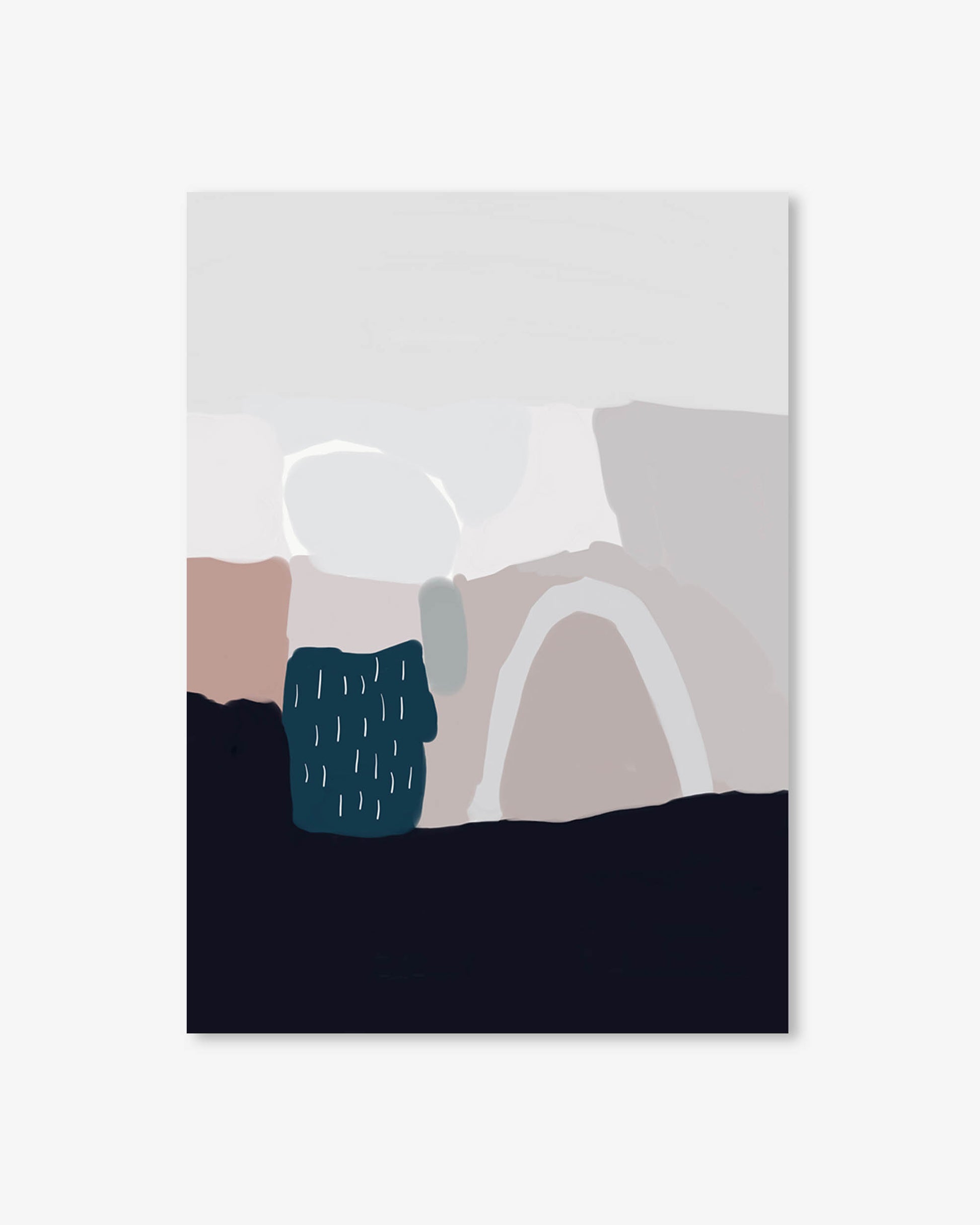 Abstract art print with geometric shapes on a white background