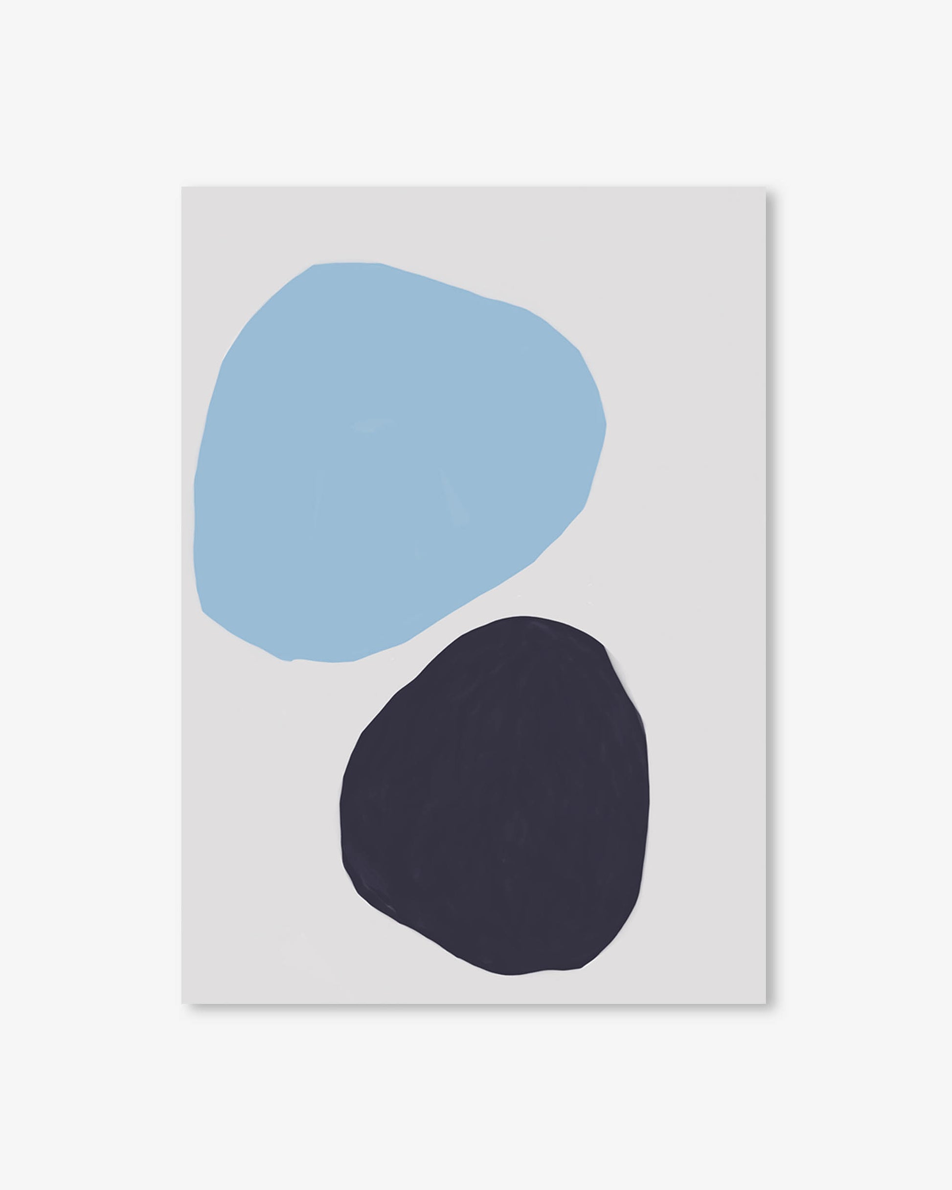 Two abstract shapes, one blue and one black, on a white background