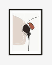 Framed abstract art print with geometric shapes on a white background