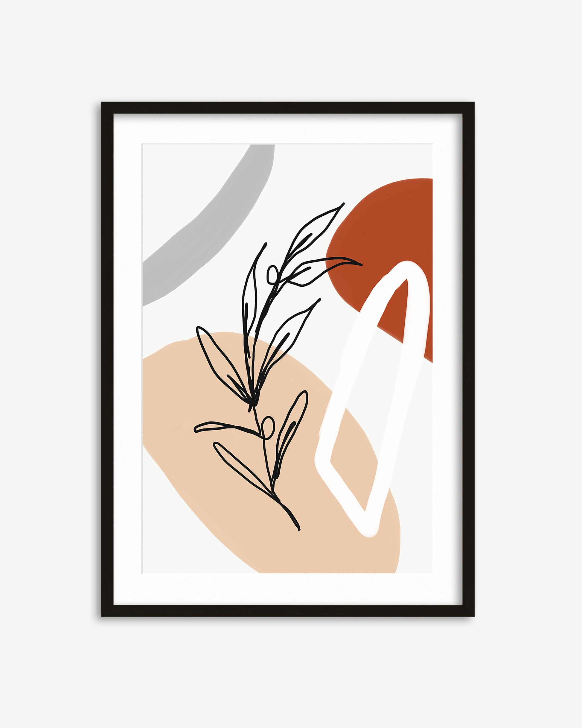 Framed abstract art print with minimalistic design on a white background