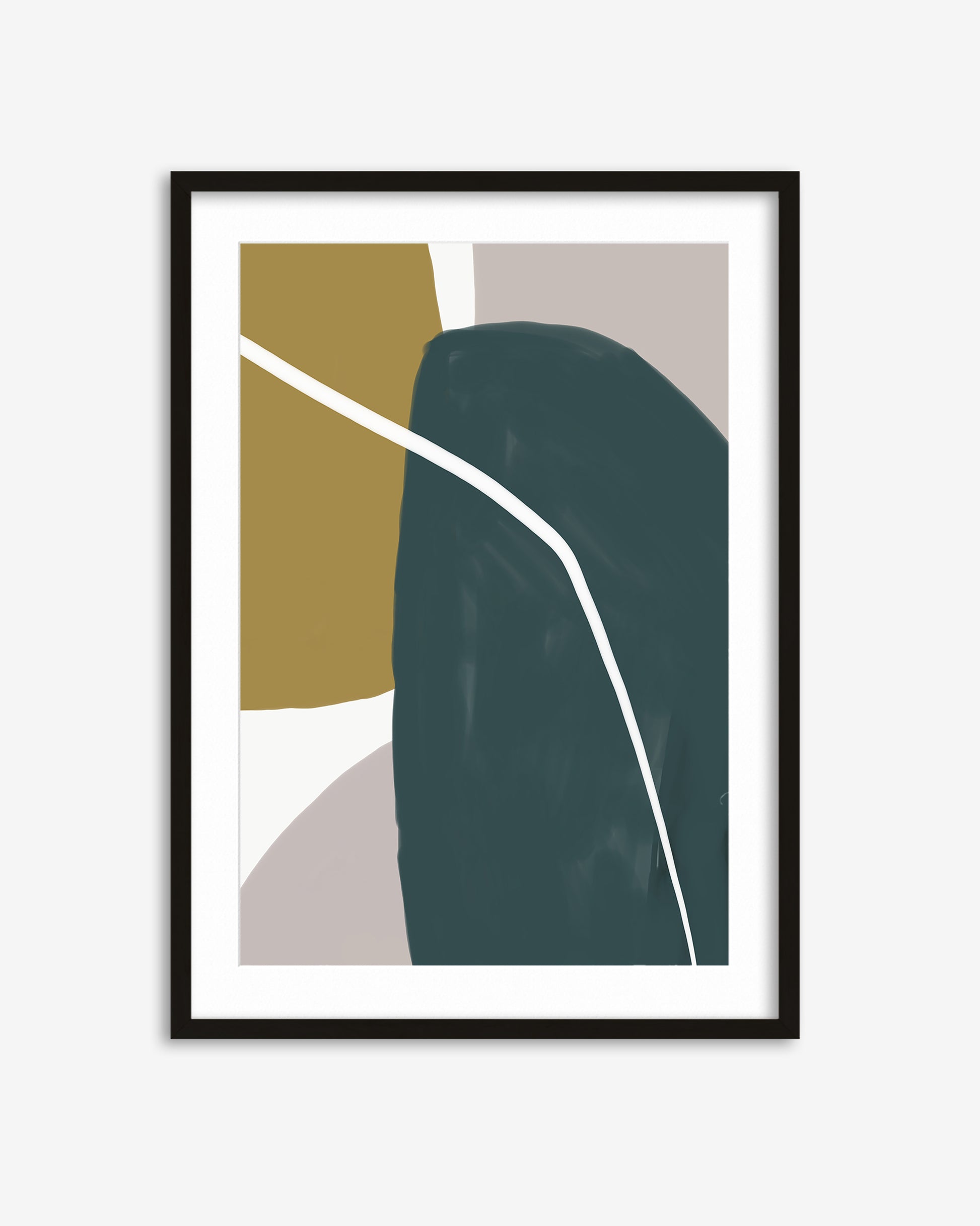 Framed abstract art print with geometric shapes on a white background