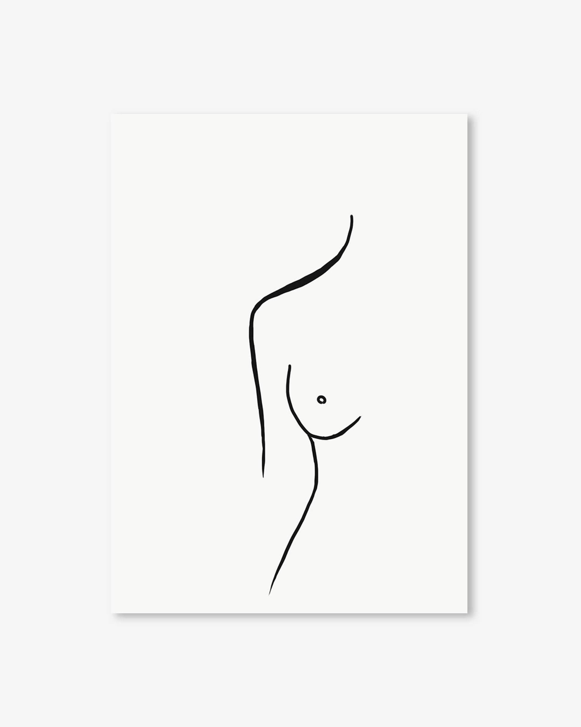Minimalist line art of a female torso on a white background