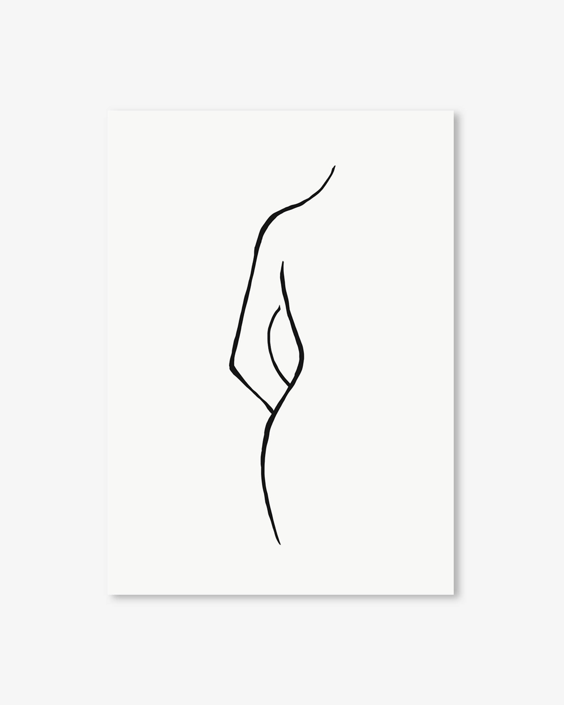 Minimalist line art of a nude figure on a white background