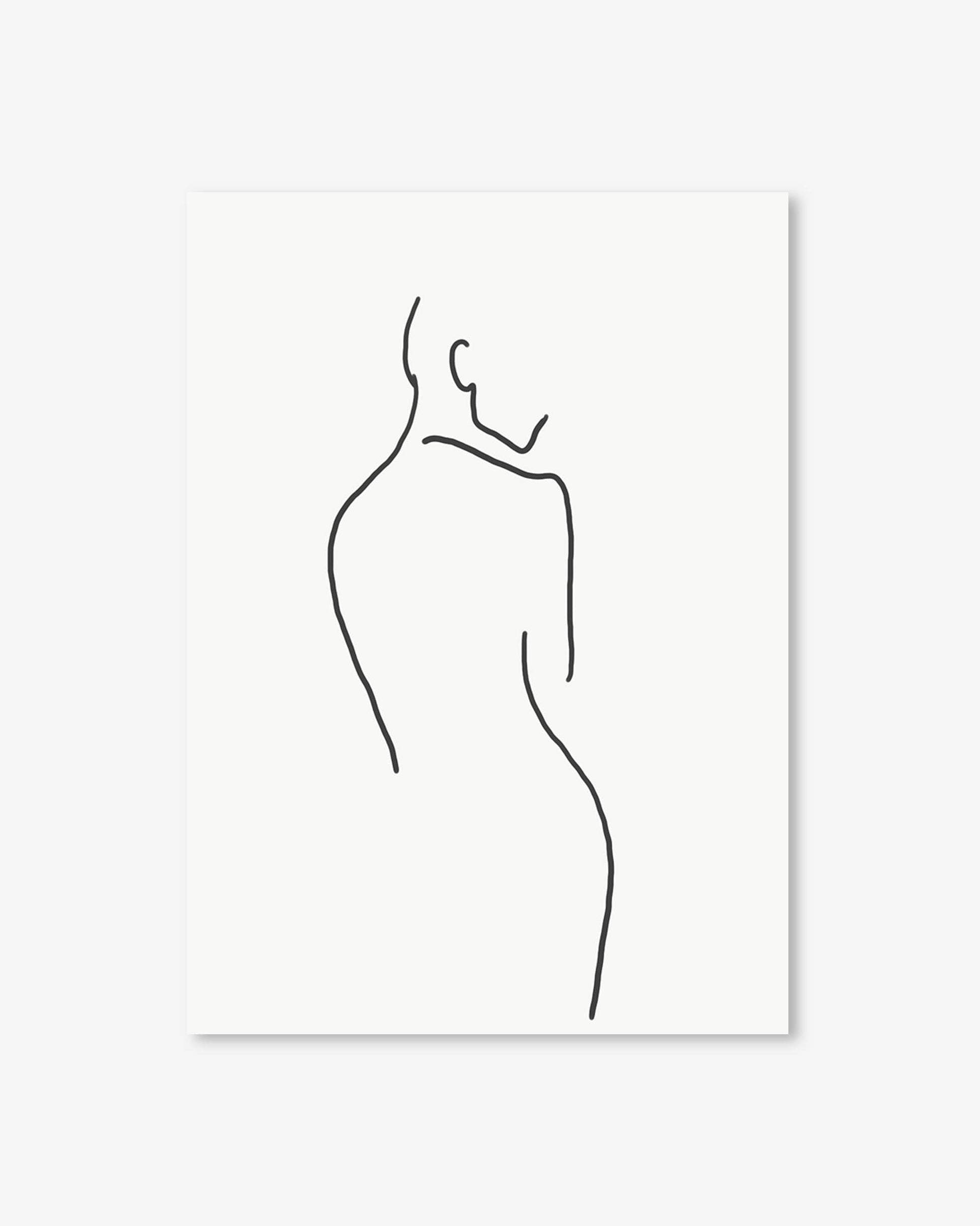 Minimalist line art of a woman's silhouette on a white background