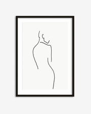 Framed line art of a woman's silhouette on a white background