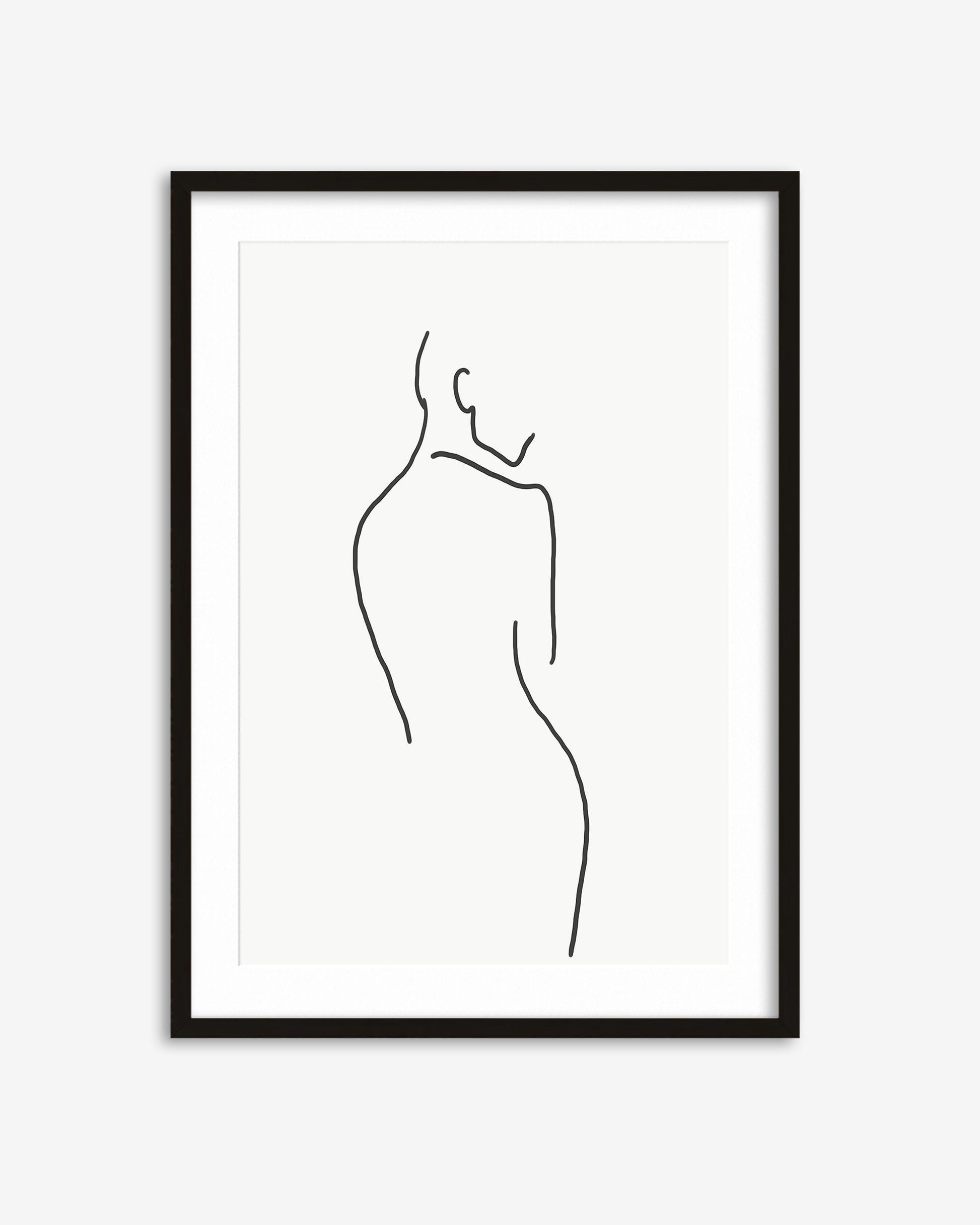 Framed line art of a woman's silhouette on a white background