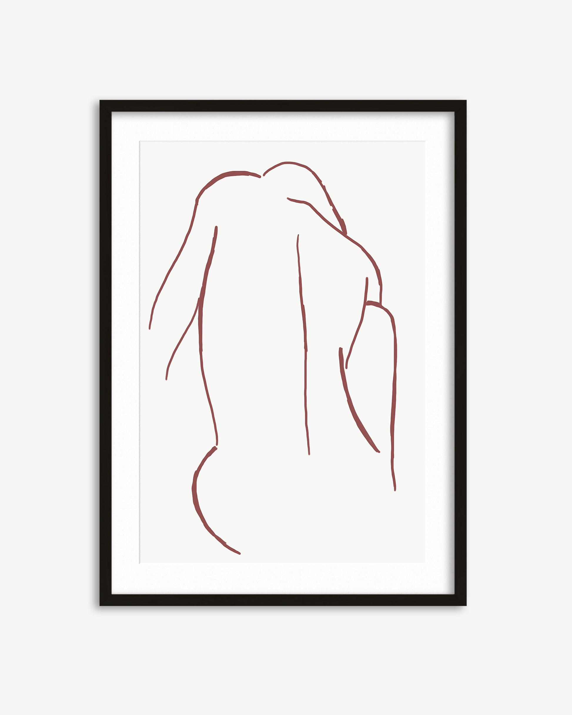 Framed line art of a nude figure on a white background