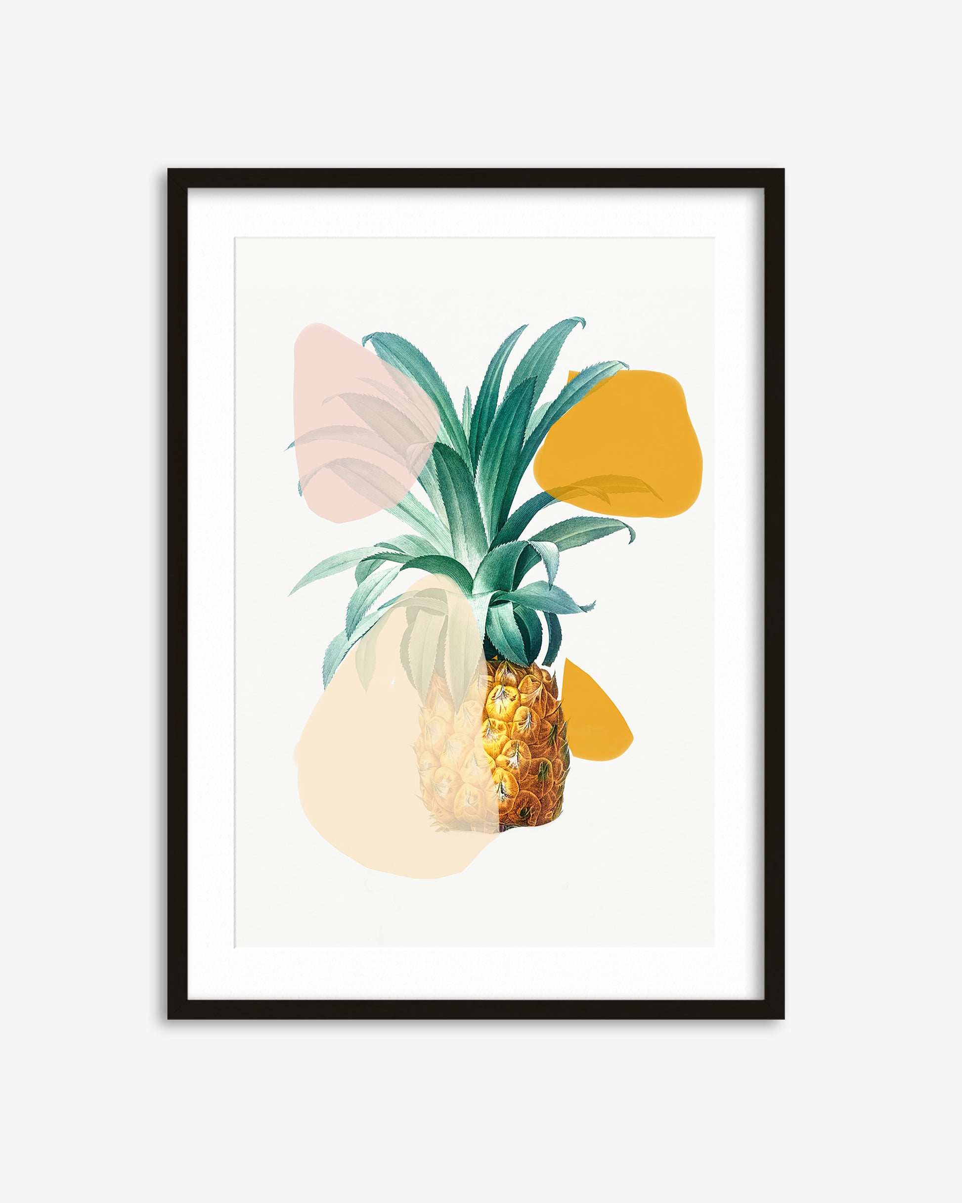 Framed artwork with a pineapple and tropical leaves on a white background