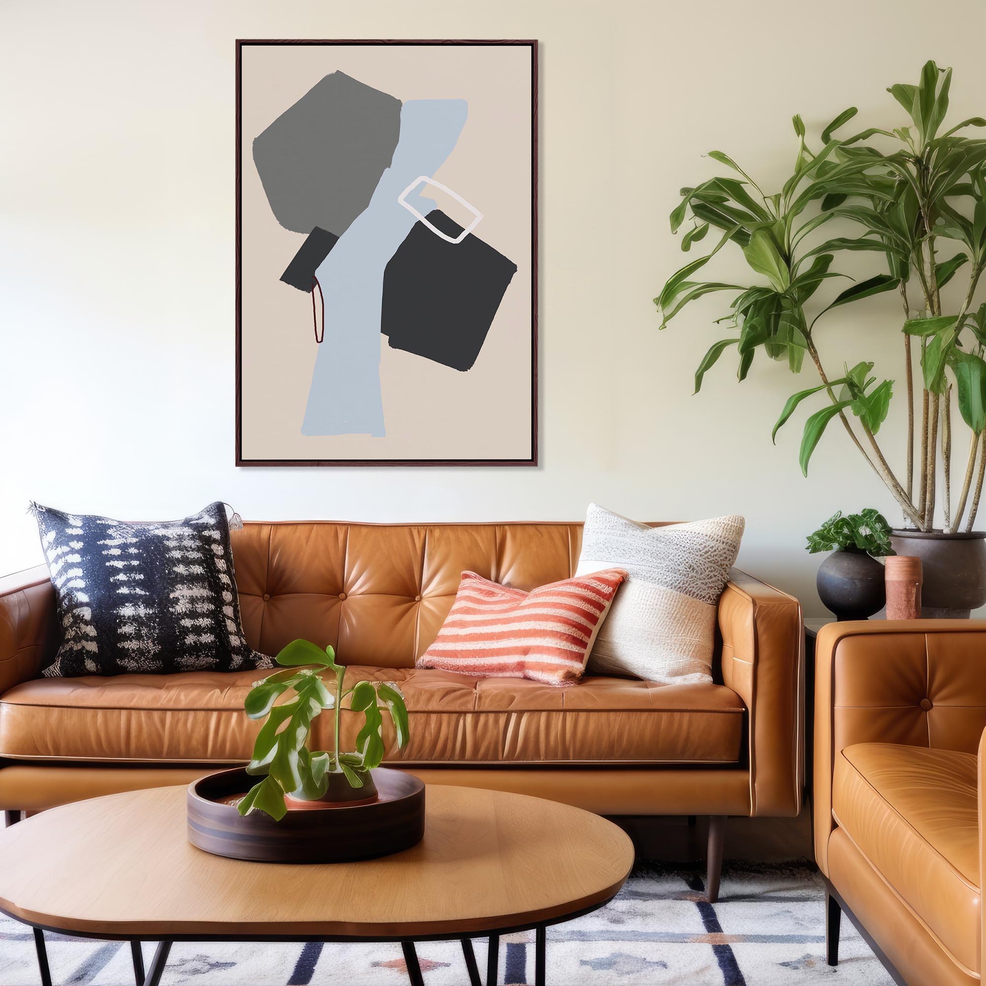 Neutral Geo Shapes Framed Canvas-Abstract House