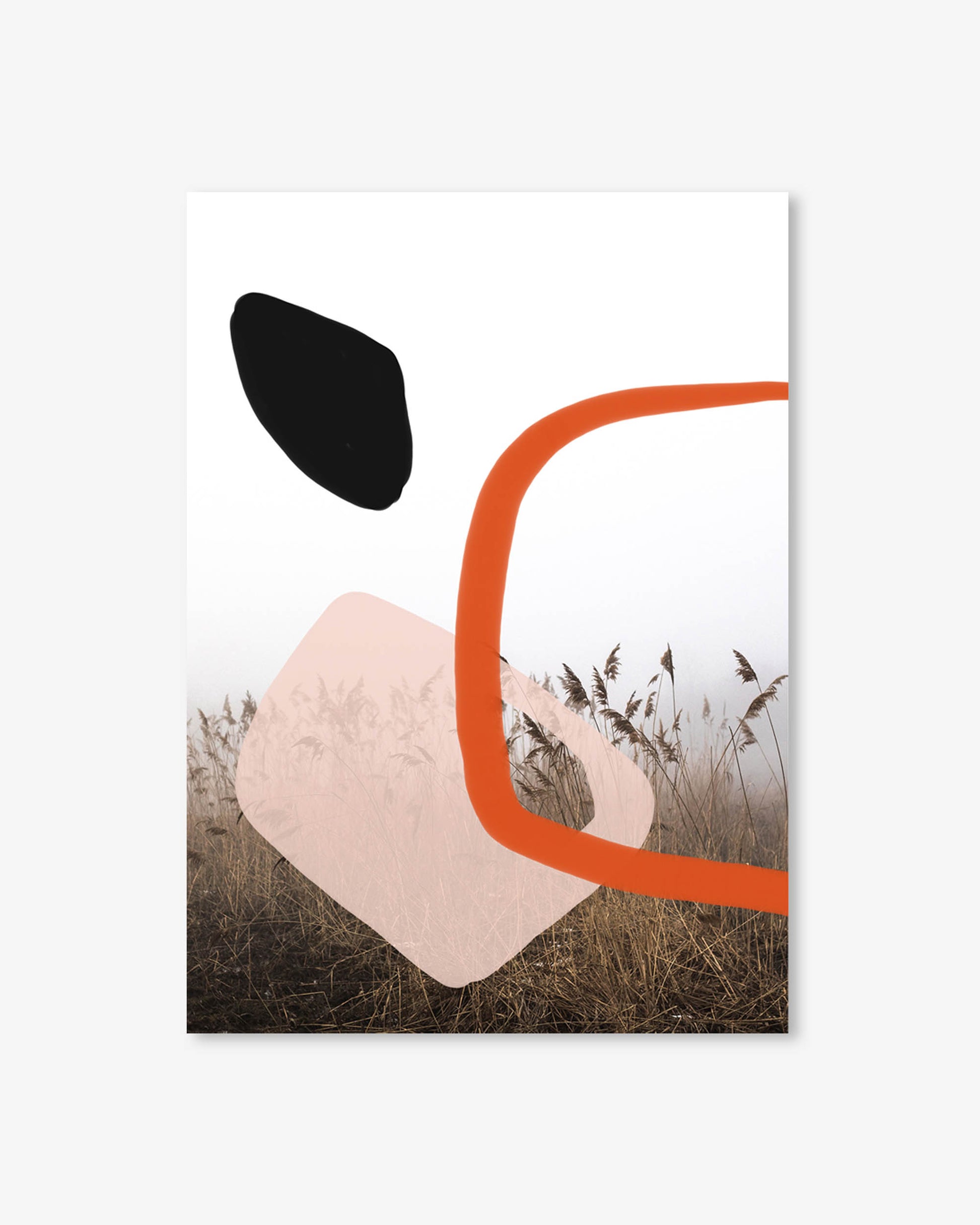 Abstract art print with geometric shapes on a field background