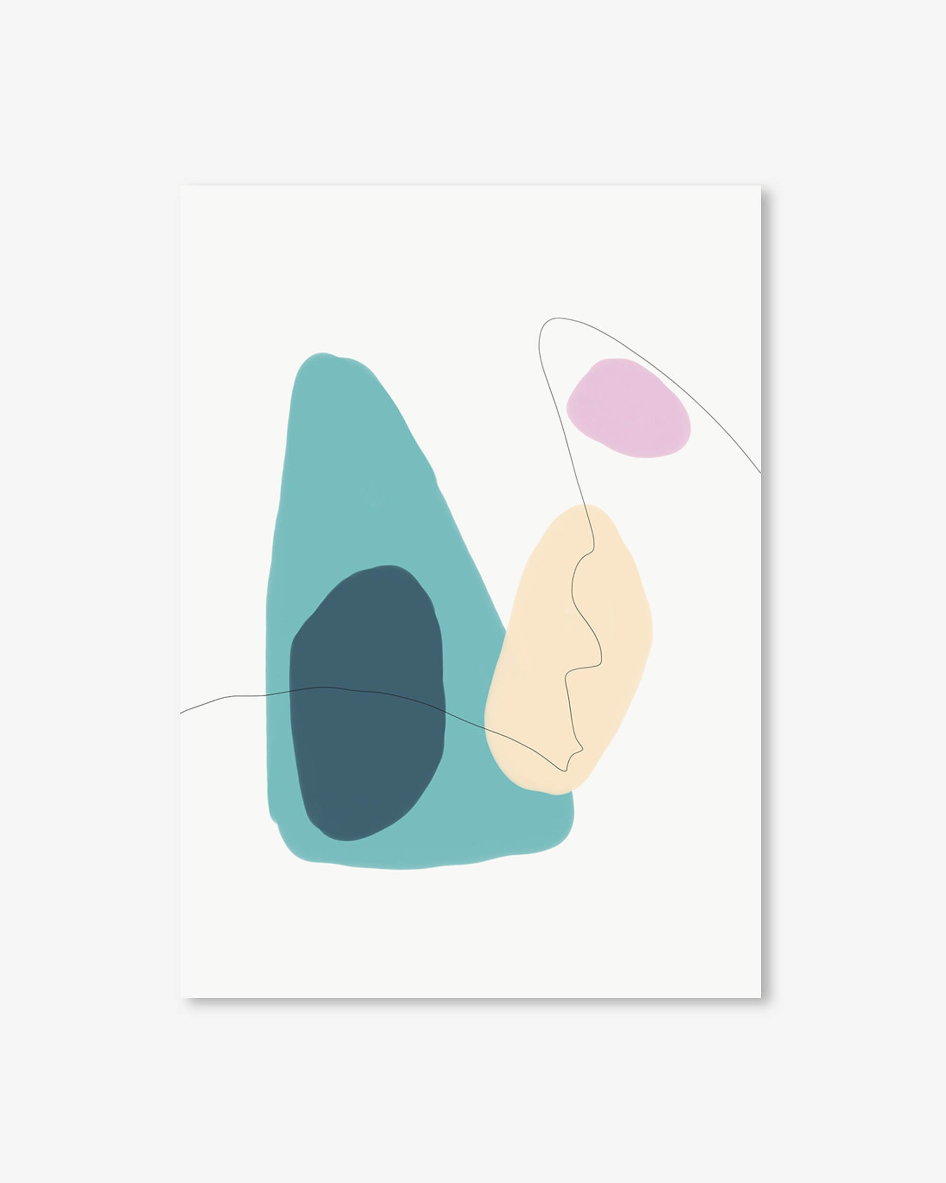 Abstract art print with geometric shapes on a white background