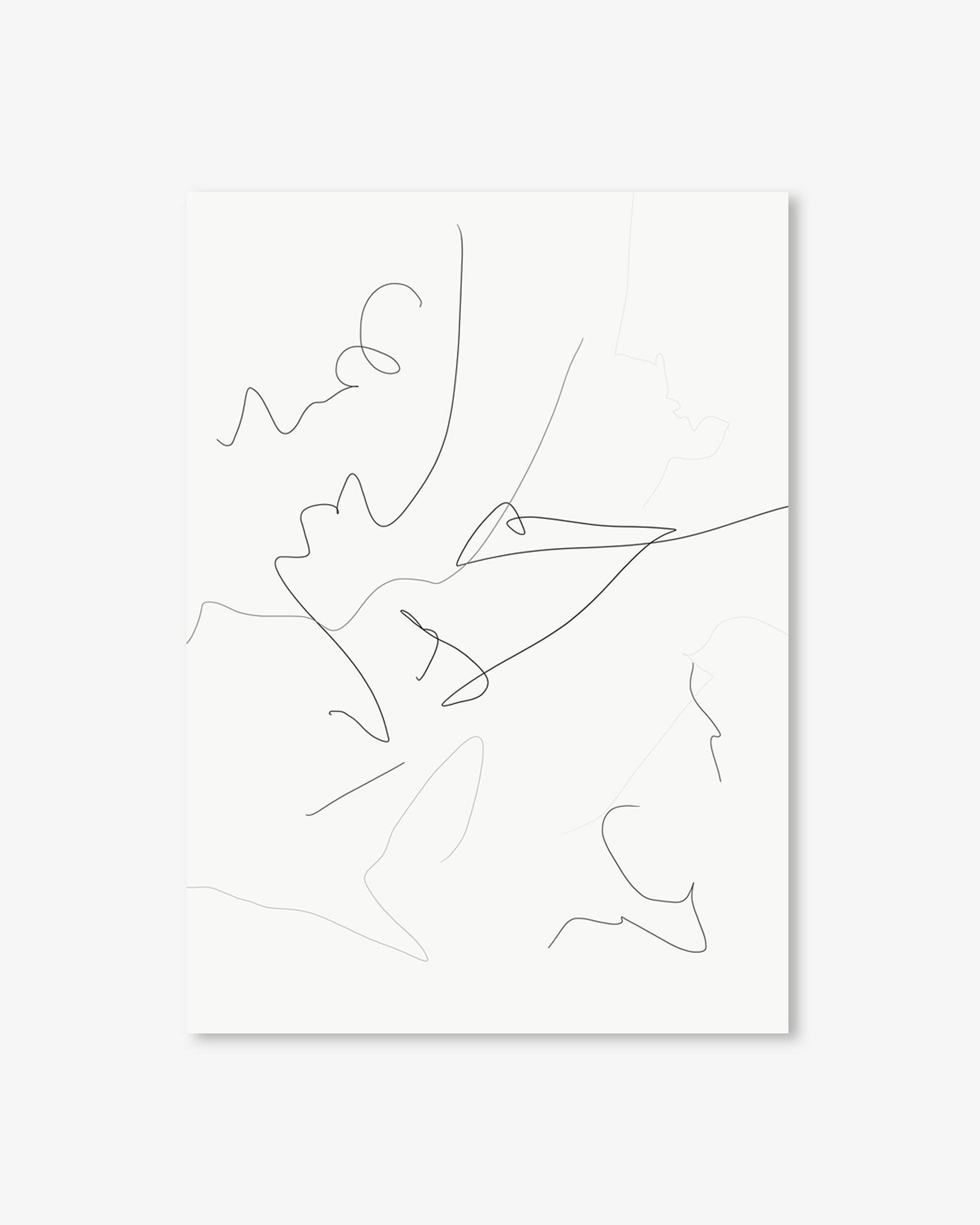 Abstract line art of a woman in a dress on a white background