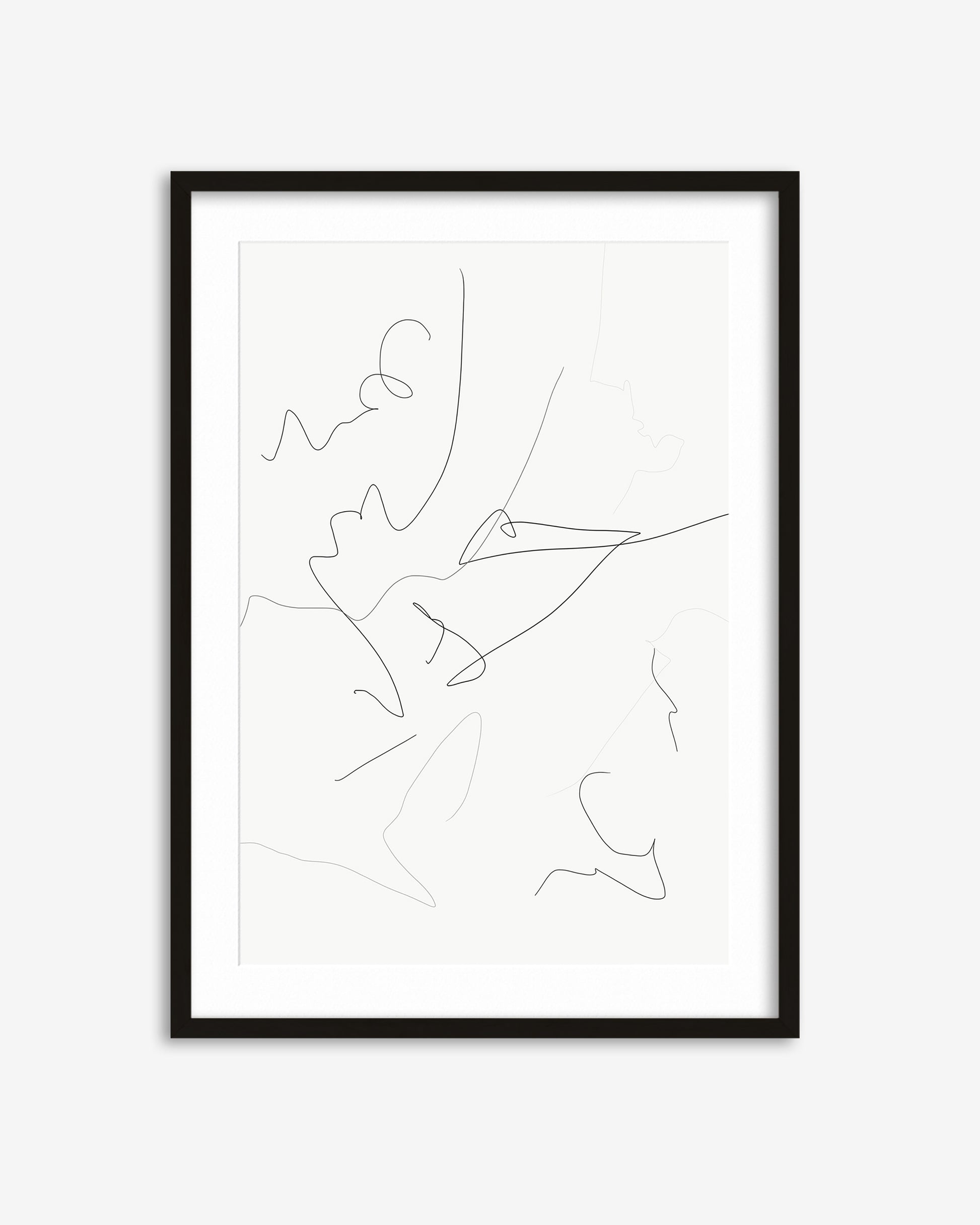 Framed abstract line art on a white background