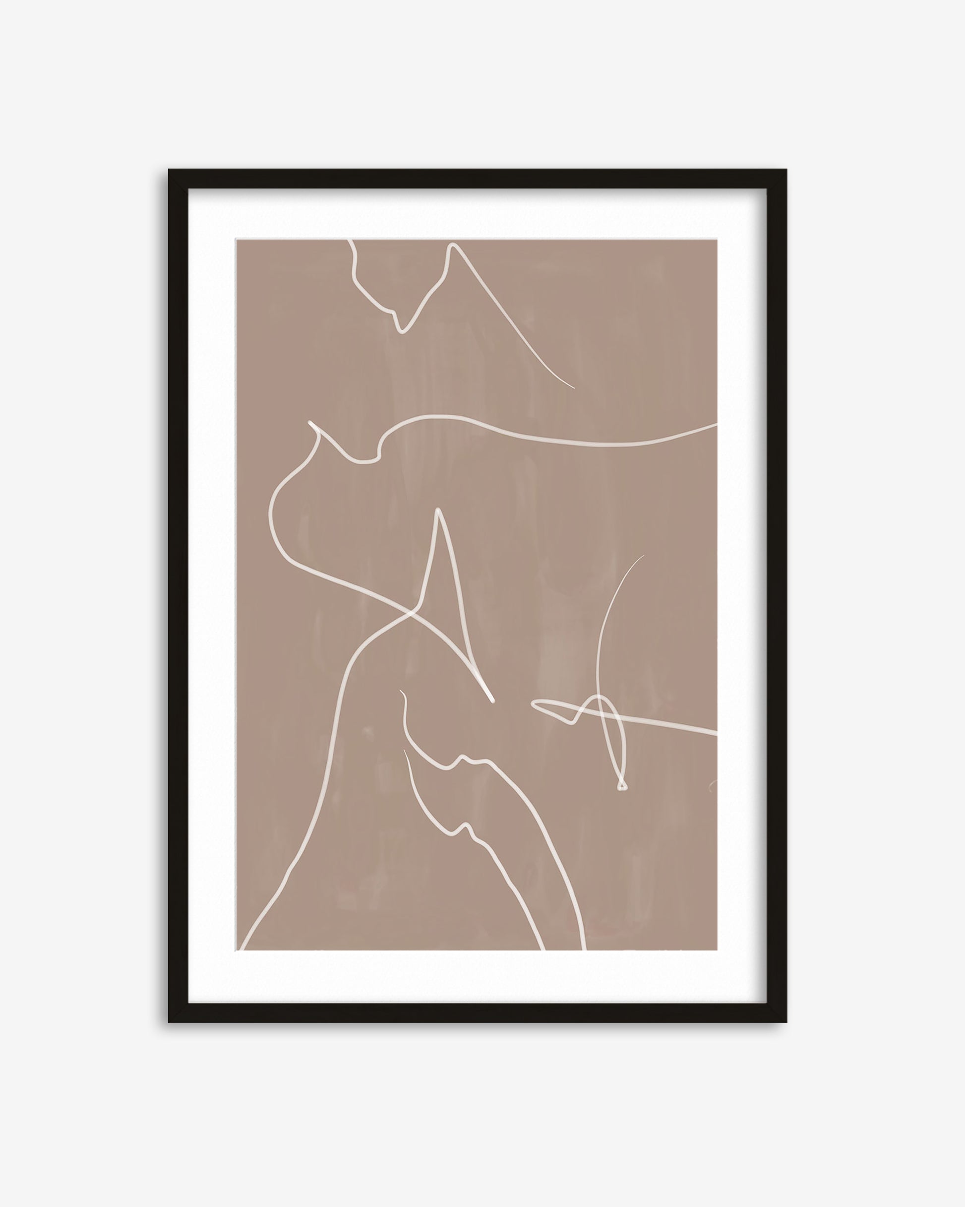 Framed abstract line art print on a beige background