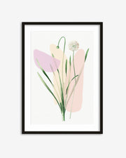 Framed artwork with abstract floral design on a white background