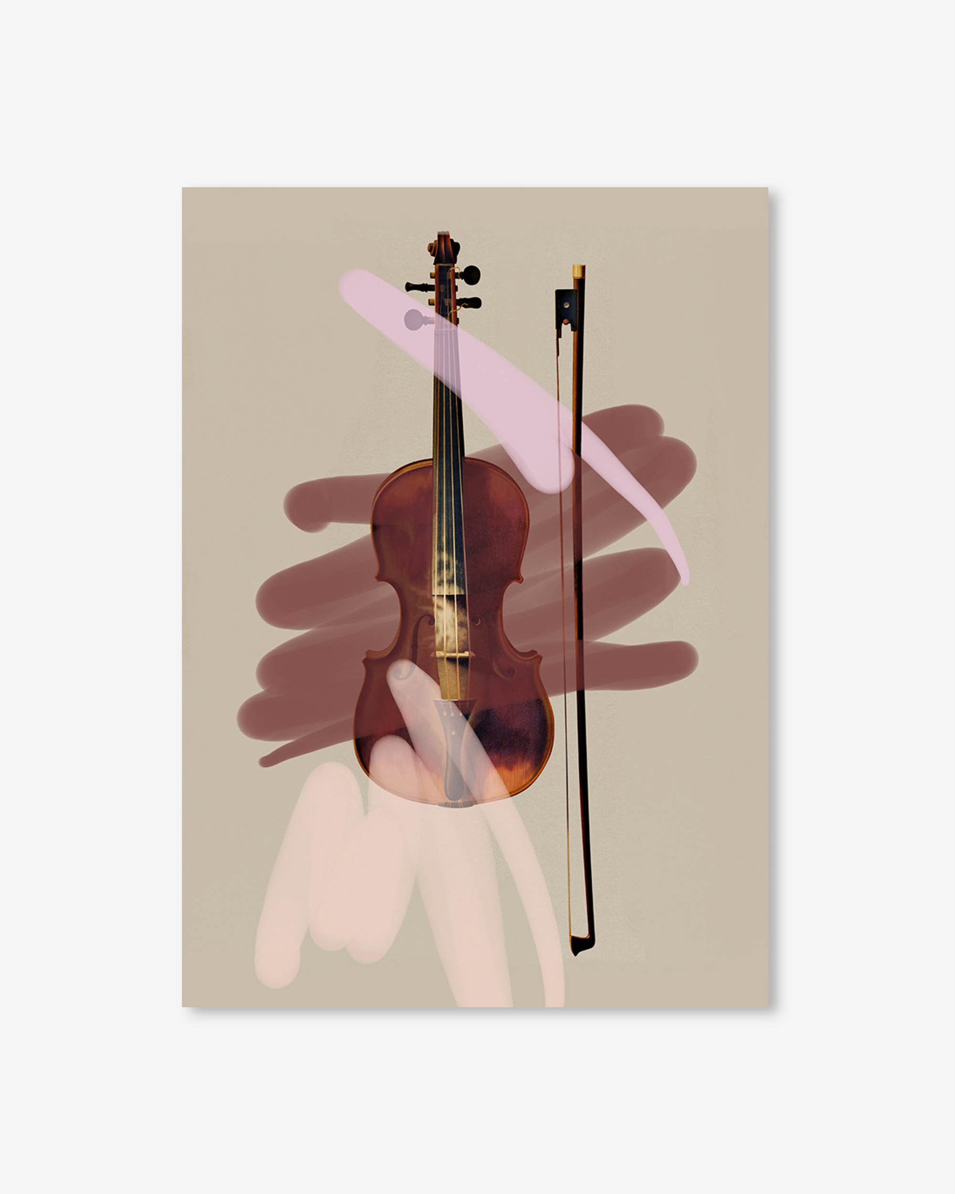 Abstract art piece with a violin and bow on a beige background