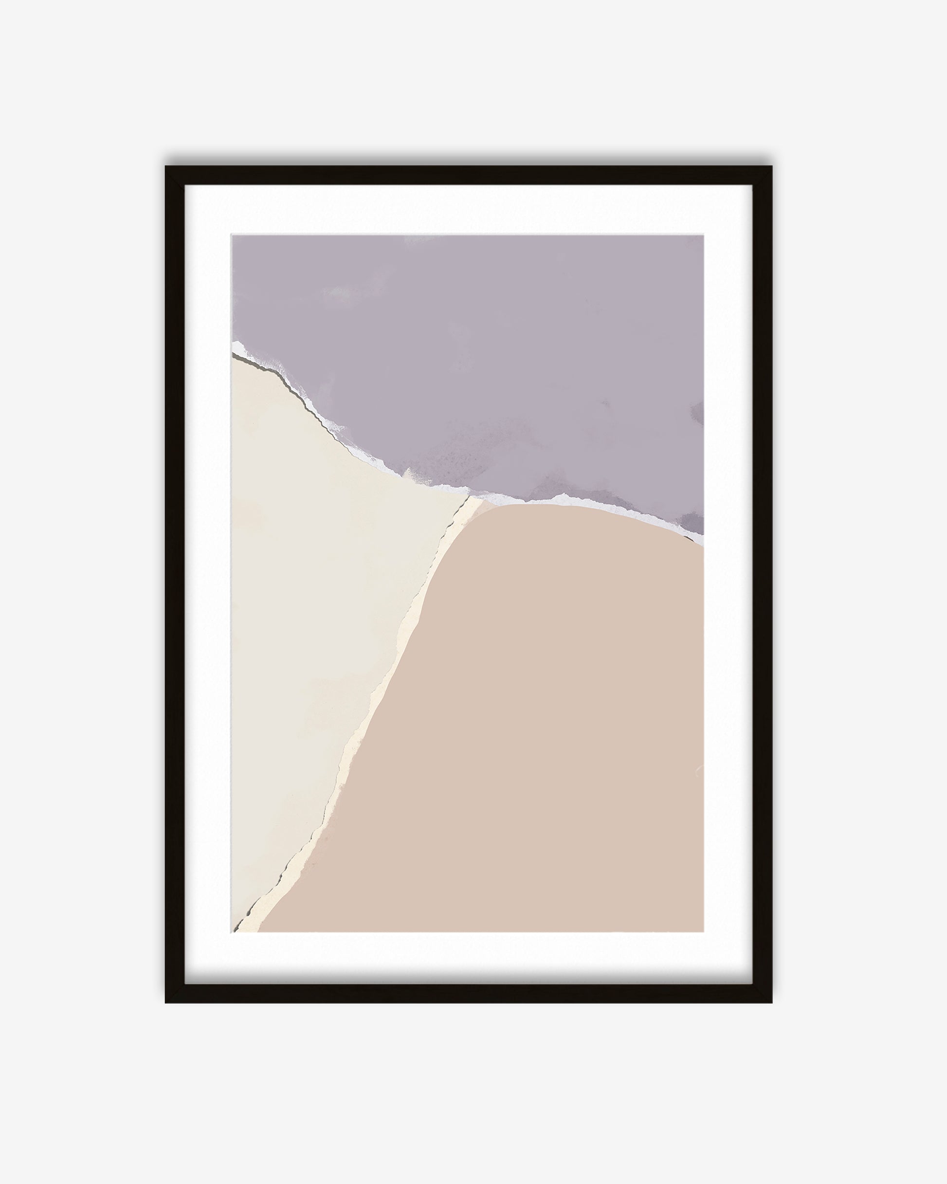 Framed abstract art print with two color blocks on a white background