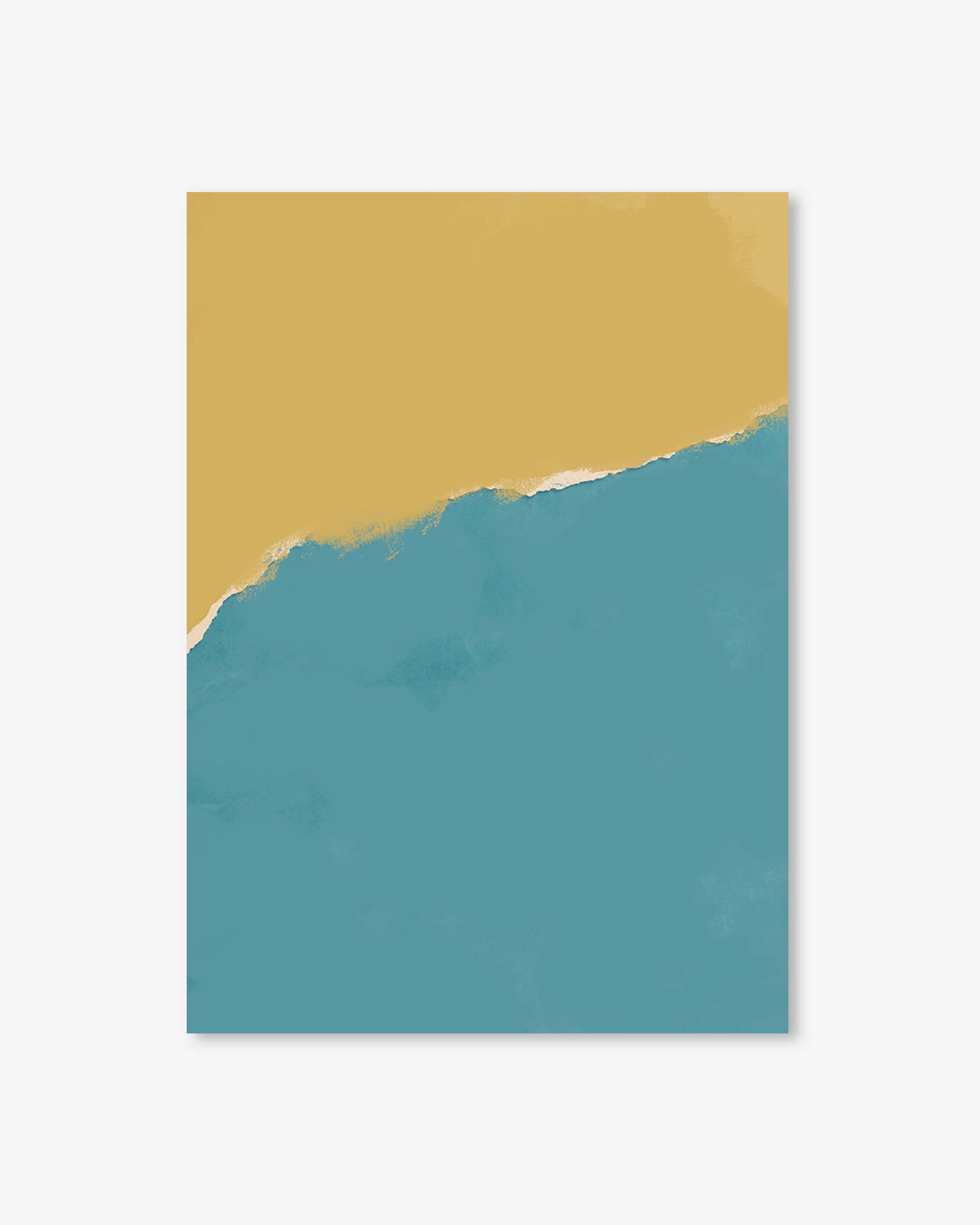 Abstract art print with a gold and blue color block design on a white background