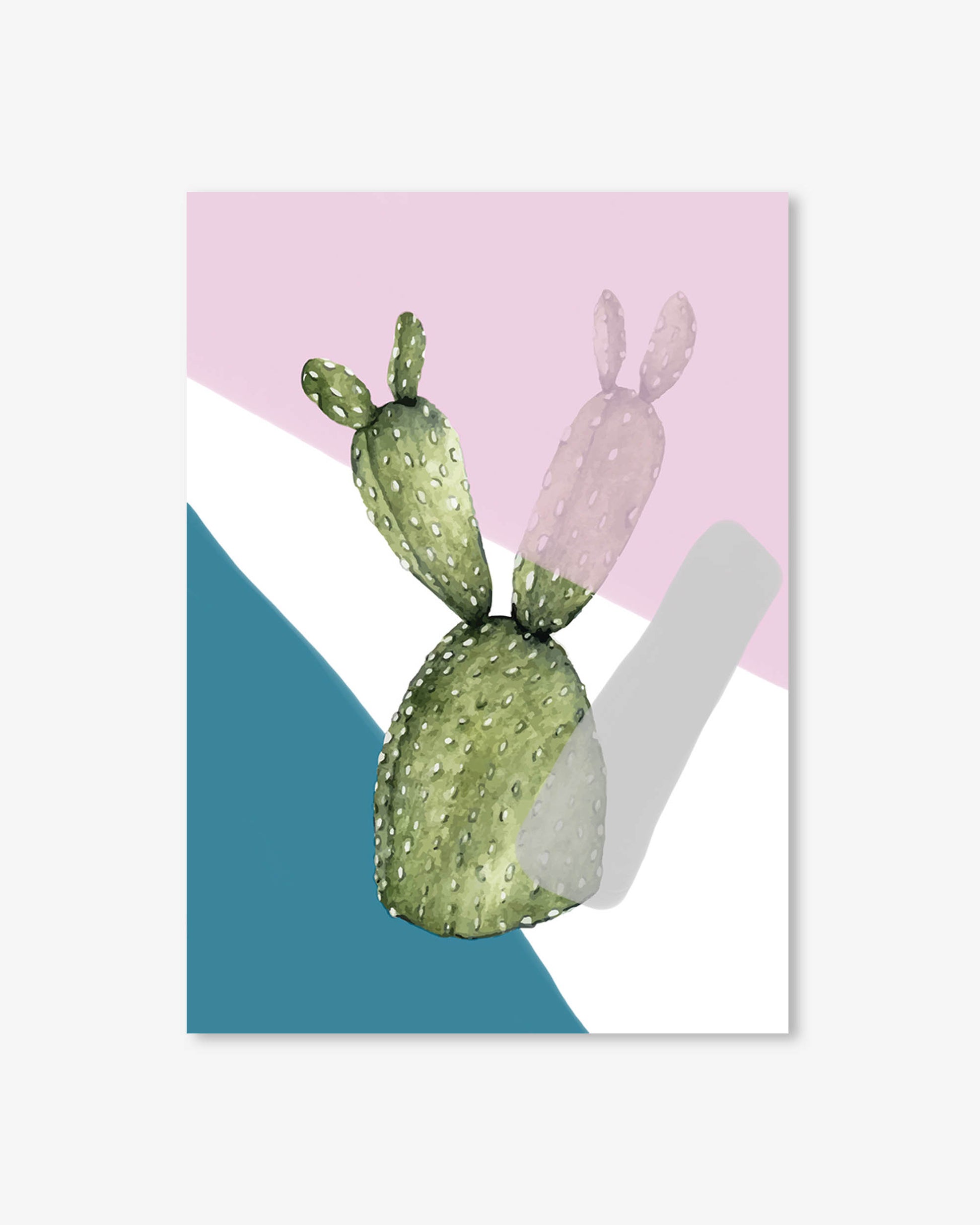 Decorative poster with a stylized cactus design on a colorful geometric background