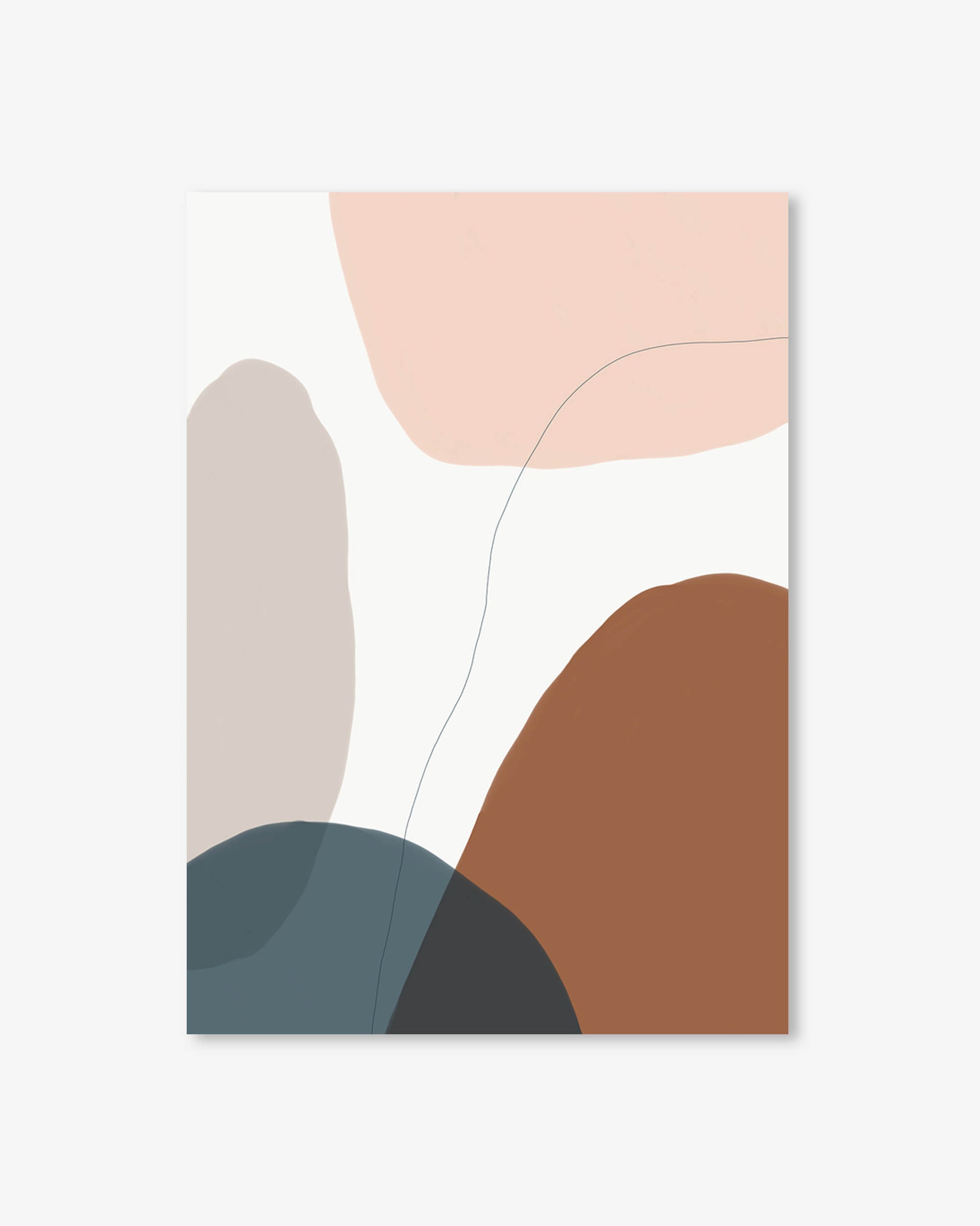 Abstract art print with geometric shapes in earthy tones on a light background