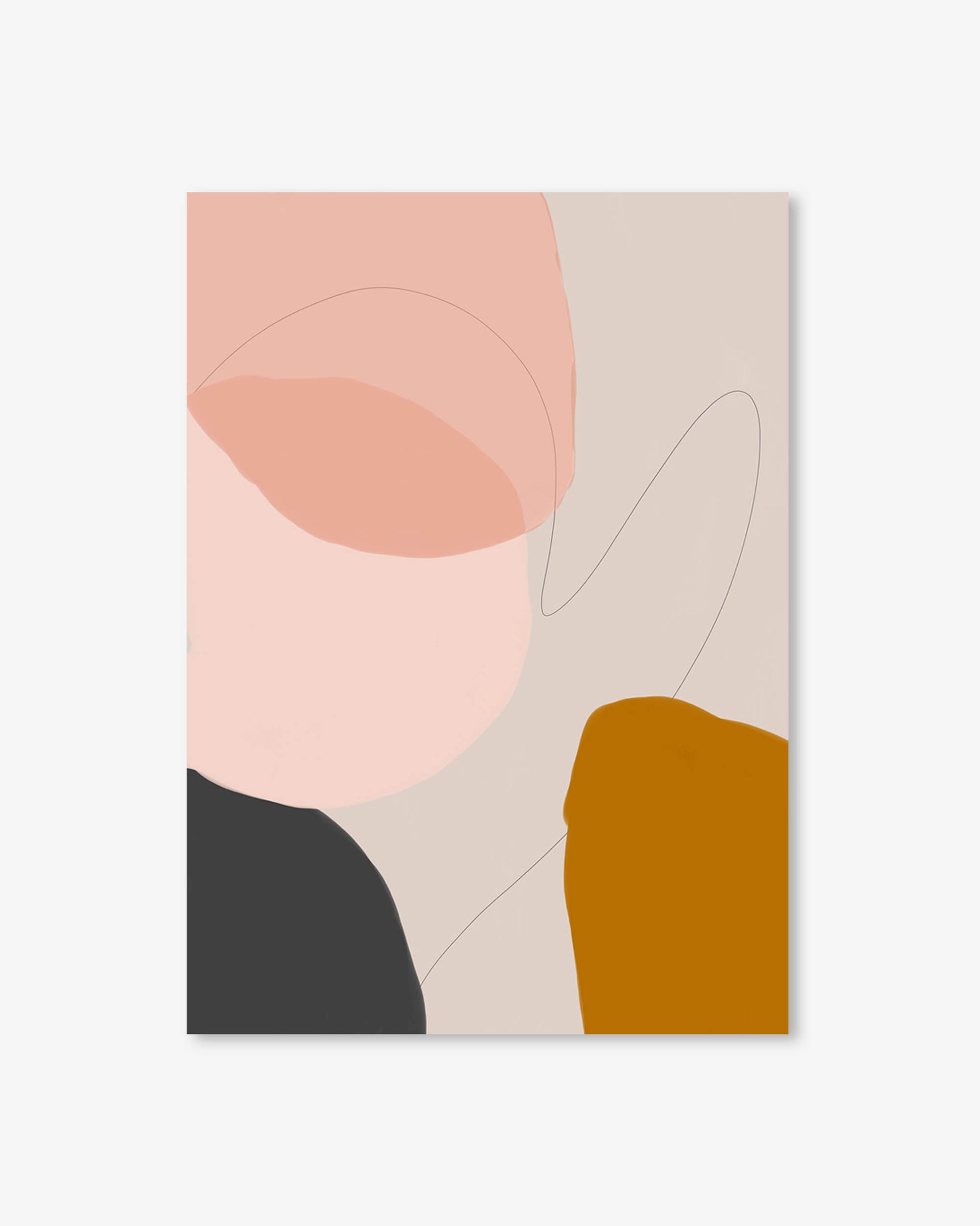 Abstract art print with geometric shapes in soft colors on a beige background