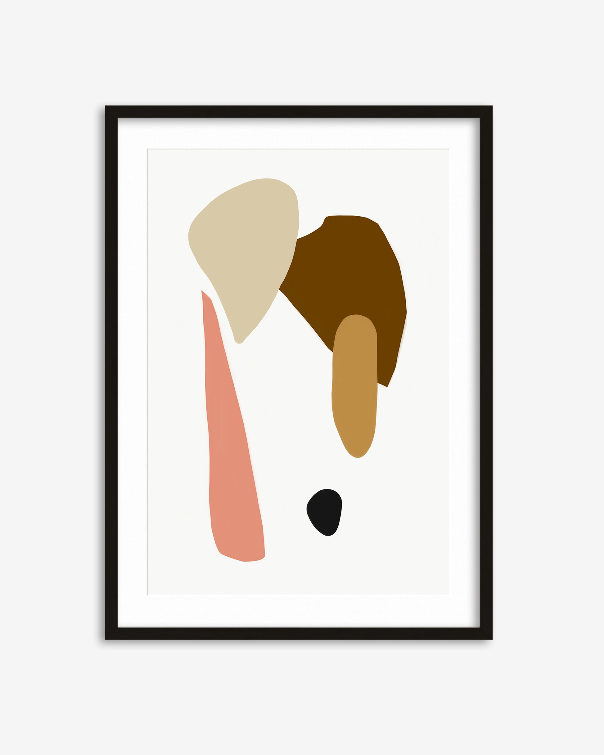 Framed abstract art print with geometric shapes on a white background