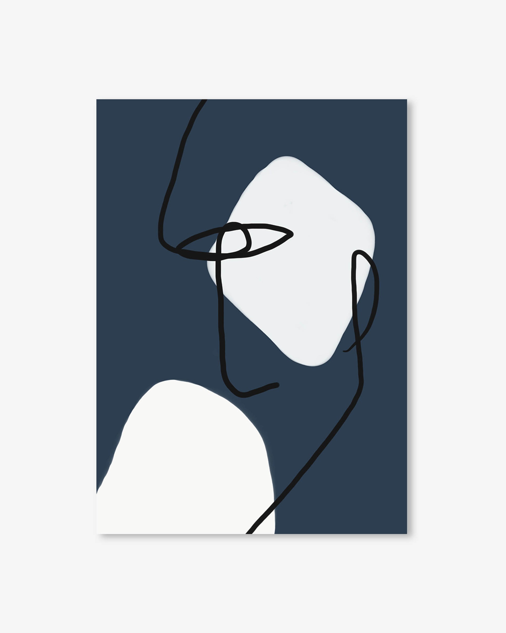 Abstract line art of a face on a dark blue background