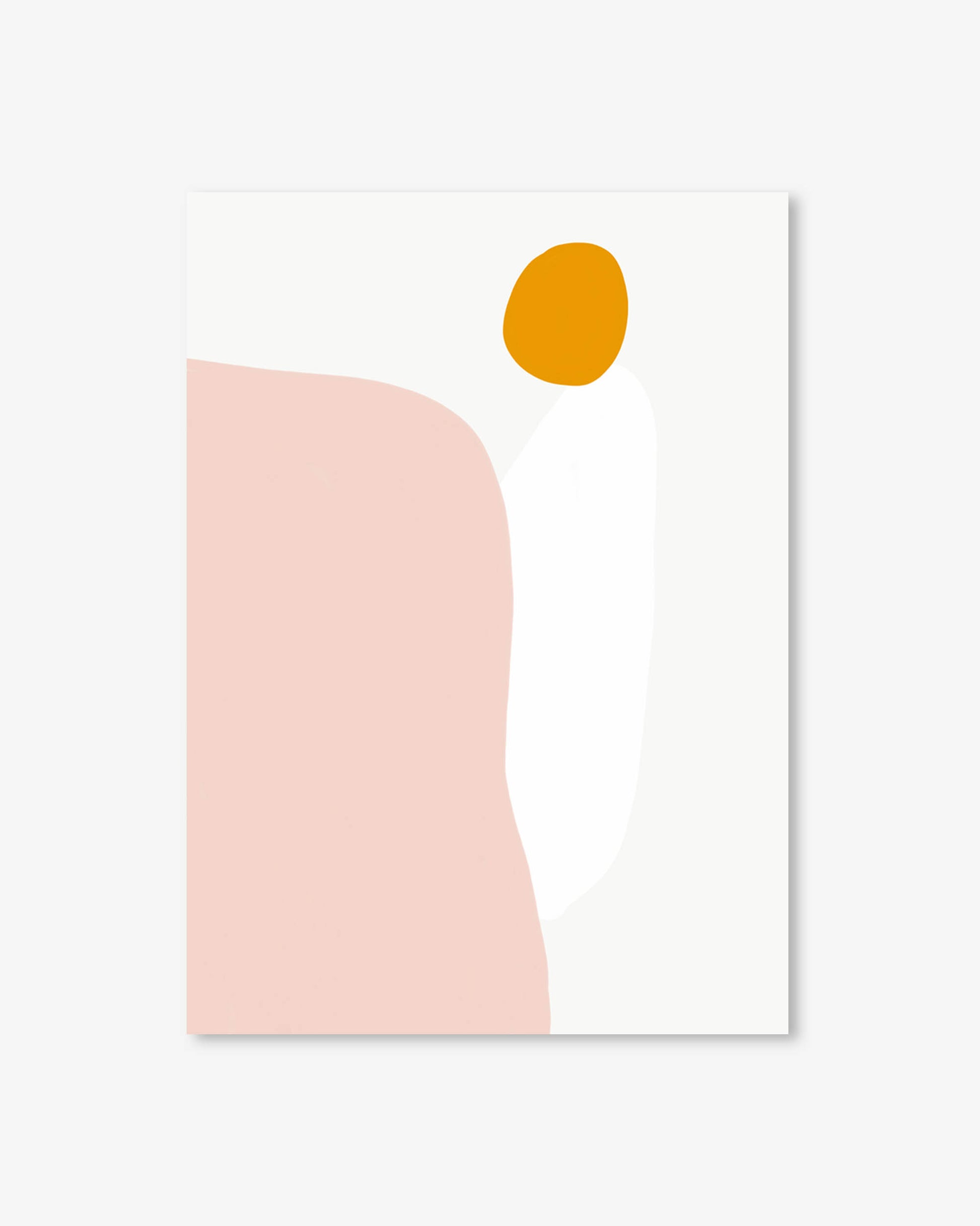 Abstract art print with a pink curved shape and a yellow circle on a white background