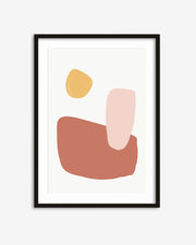 Framed abstract art print with geometric shapes on a white background