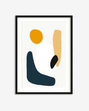Framed abstract art print with geometric shapes on a white background