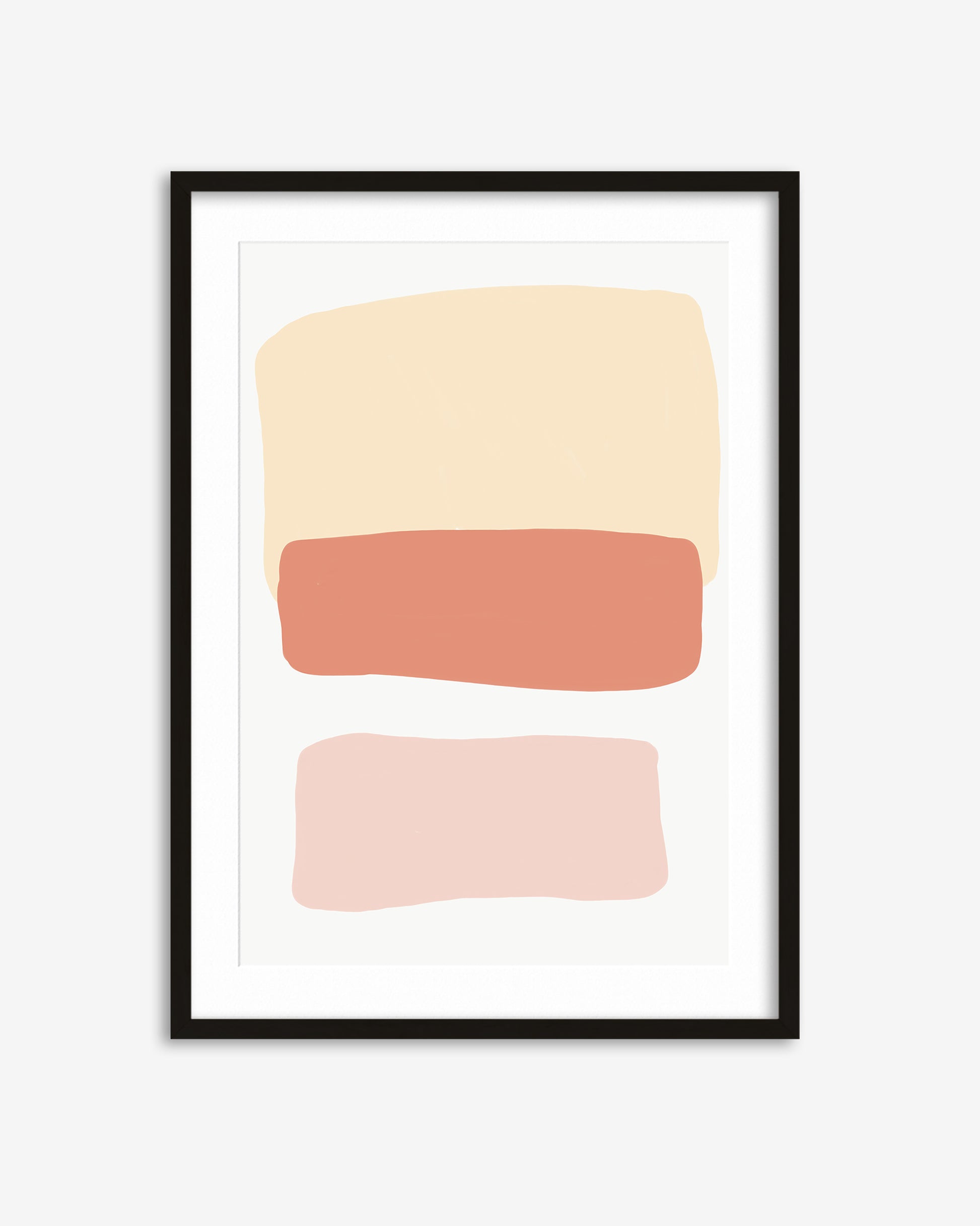 Framed abstract art print with three horizontal color blocks on a white background