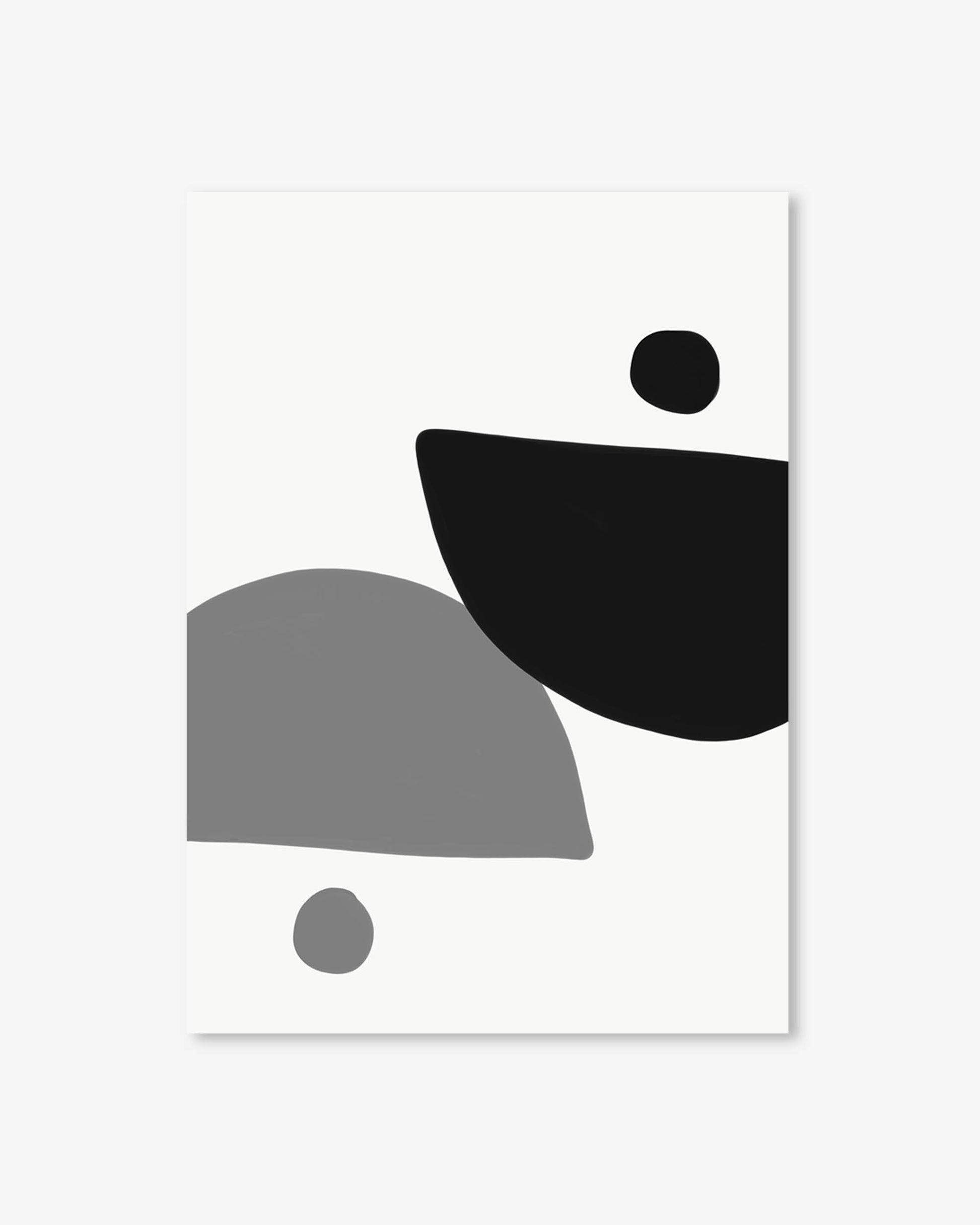Abstract design with black and gray shapes on a white background