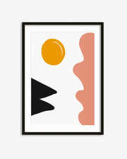 Framed abstract art print with geometric shapes on a white background