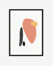 Framed abstract art print with geometric shapes on a white background