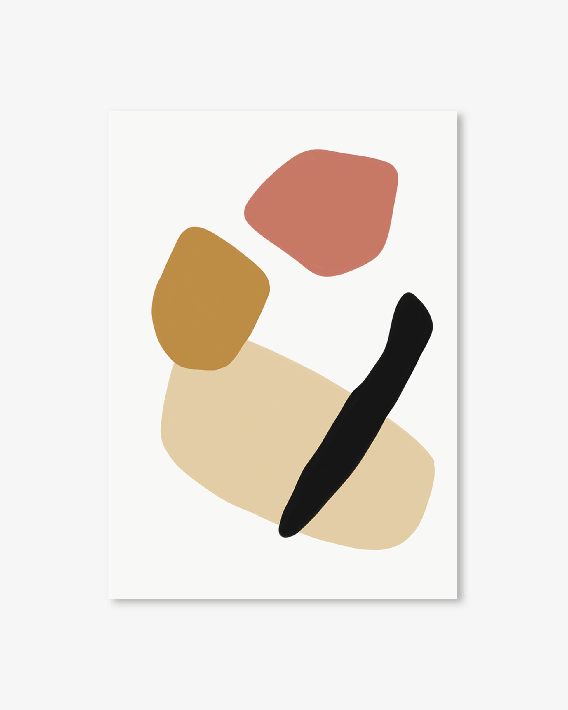 Abstract art print with geometric shapes in earthy tones on a white background