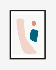 Framed abstract art print with geometric shapes on a white background