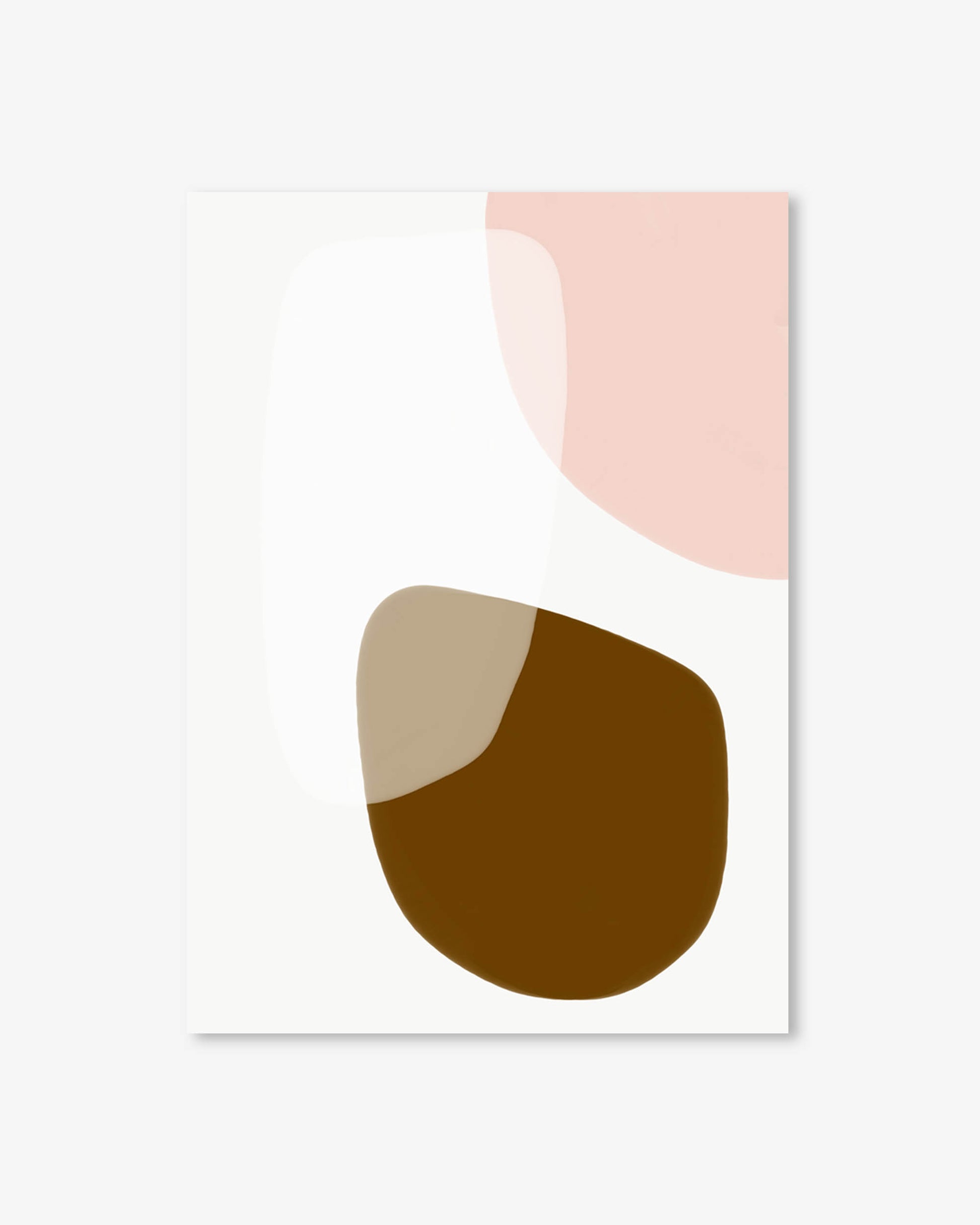 Abstract art print with brown, beige, and pink shapes on a white background