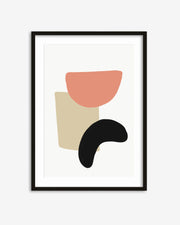 Framed abstract art print with geometric shapes on a white background