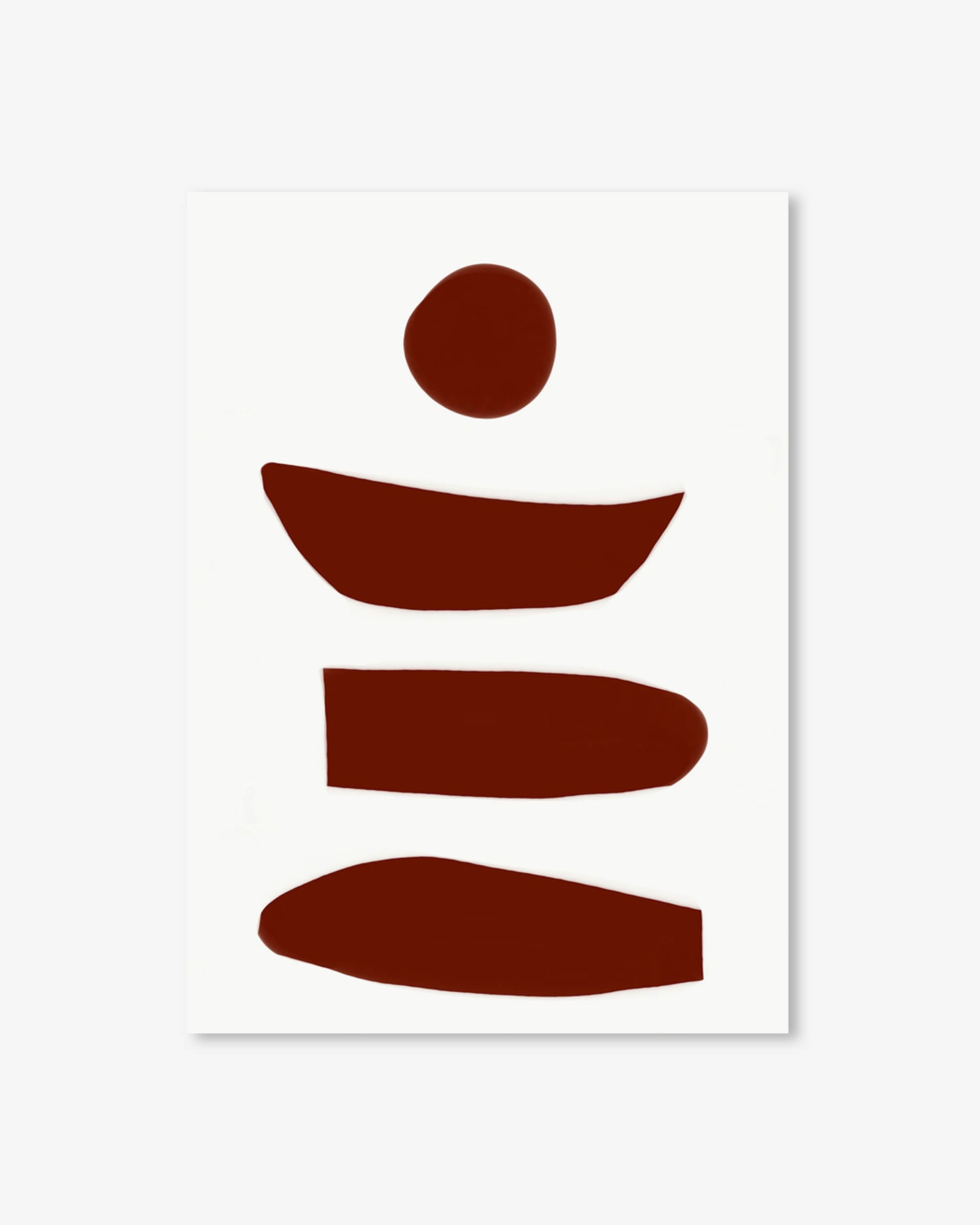 Abstract art piece with brown shapes on a white background